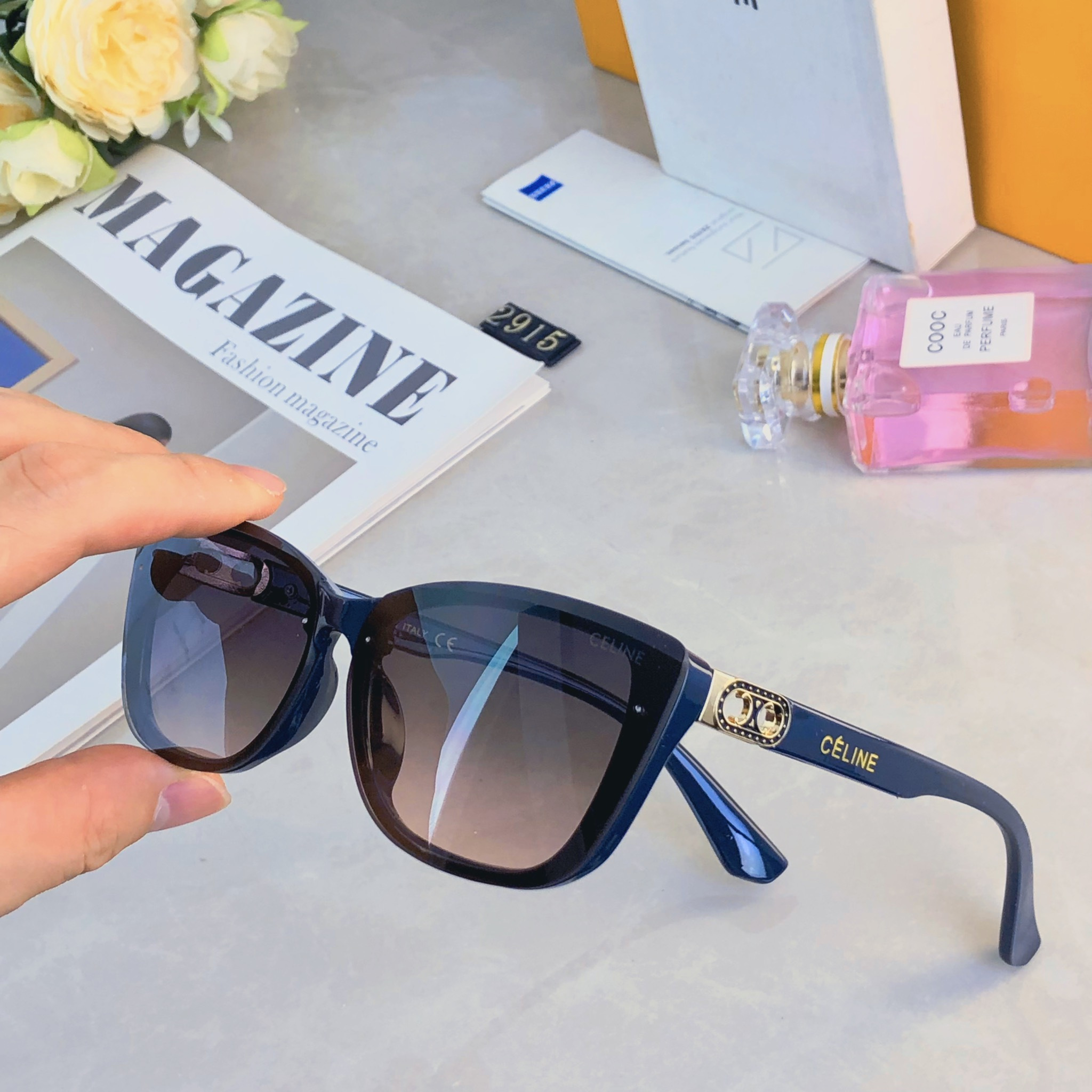 。。Celin*欧美复古猫眼墨镜女ins小方框个性网红时尚百搭防紫外太阳镜