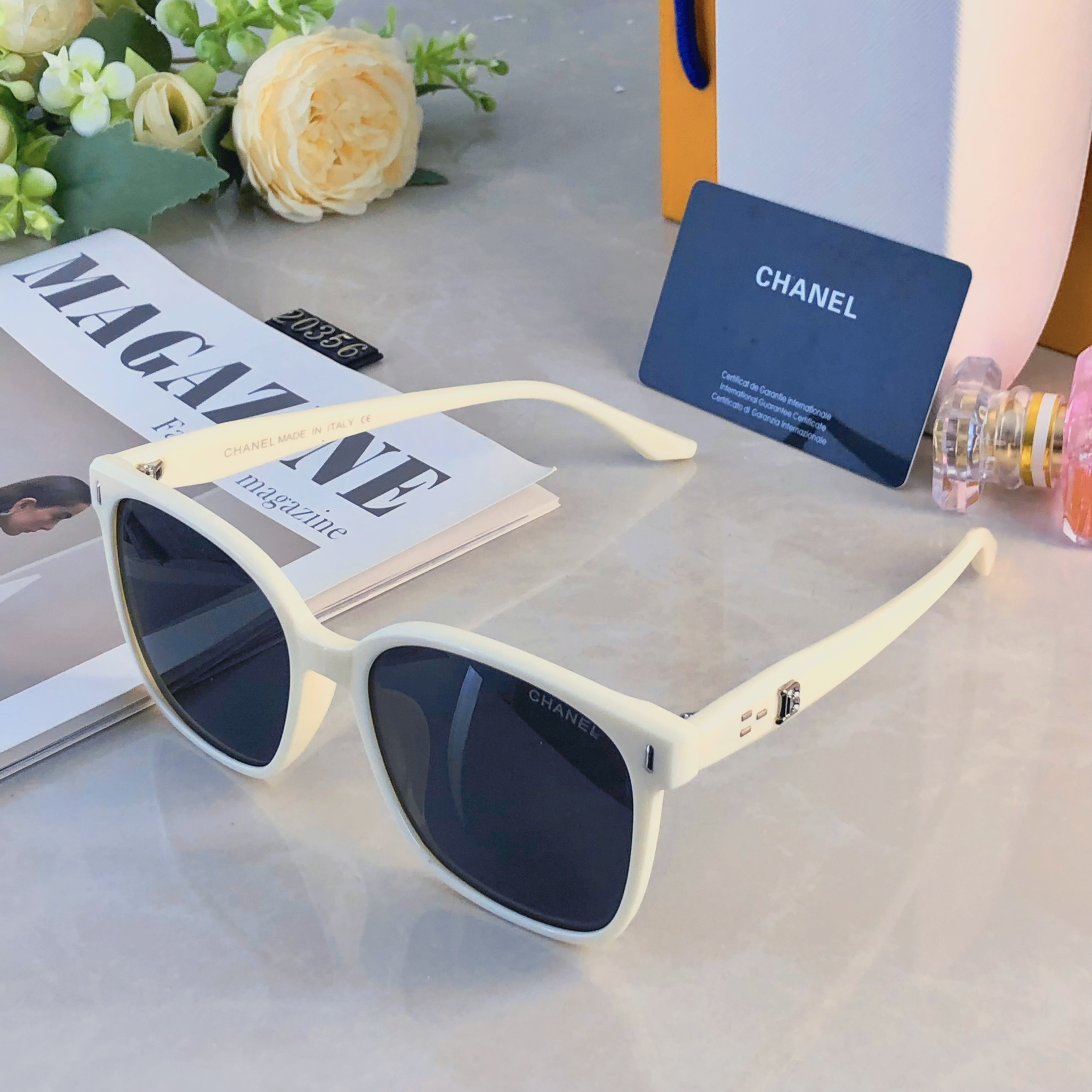 。。Chane*2026春夏高颜值墨镜方形茶色大框显脸小防紫外线太阳眼镜女高级感