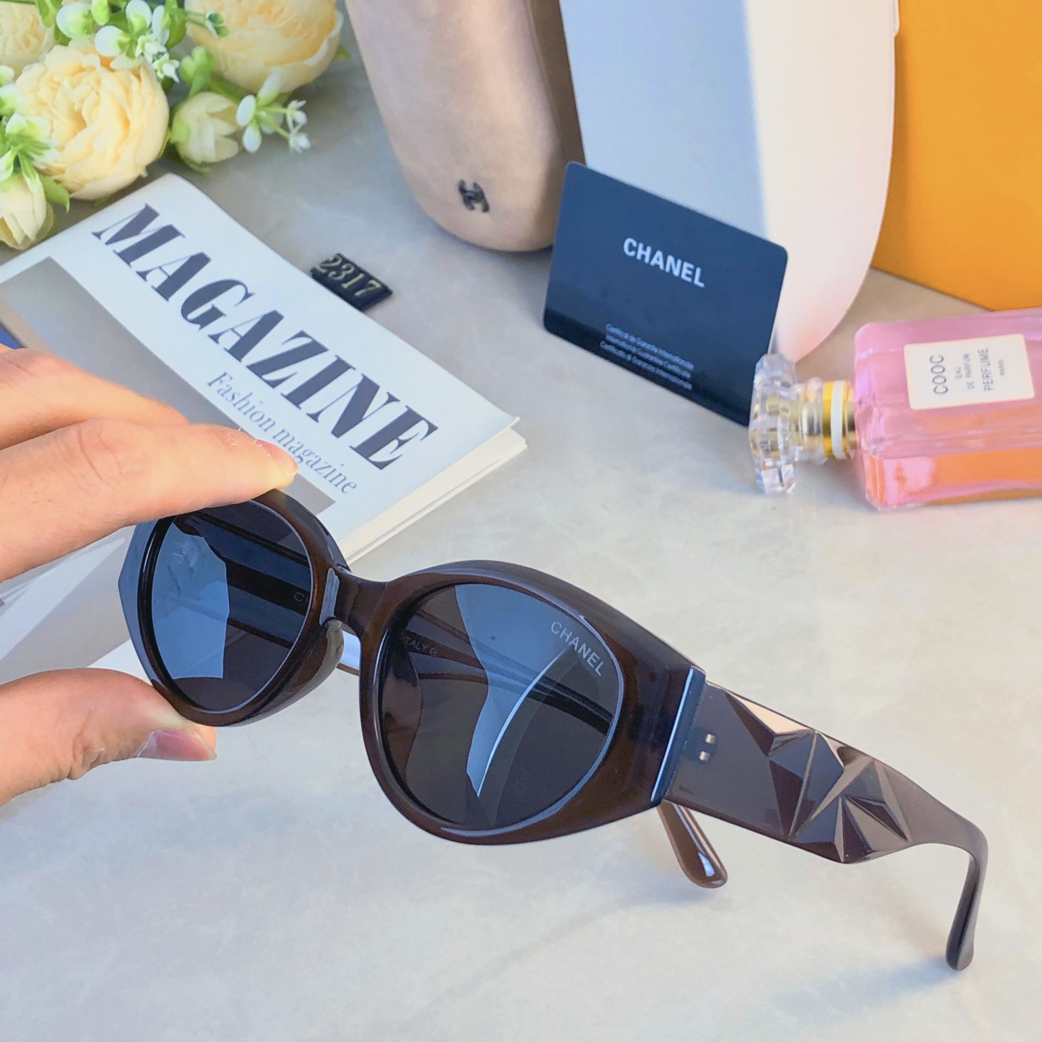 。。Chane*轻奢风钻石切割设计高级感墨镜UV400防紫外线偏光太阳眼镜