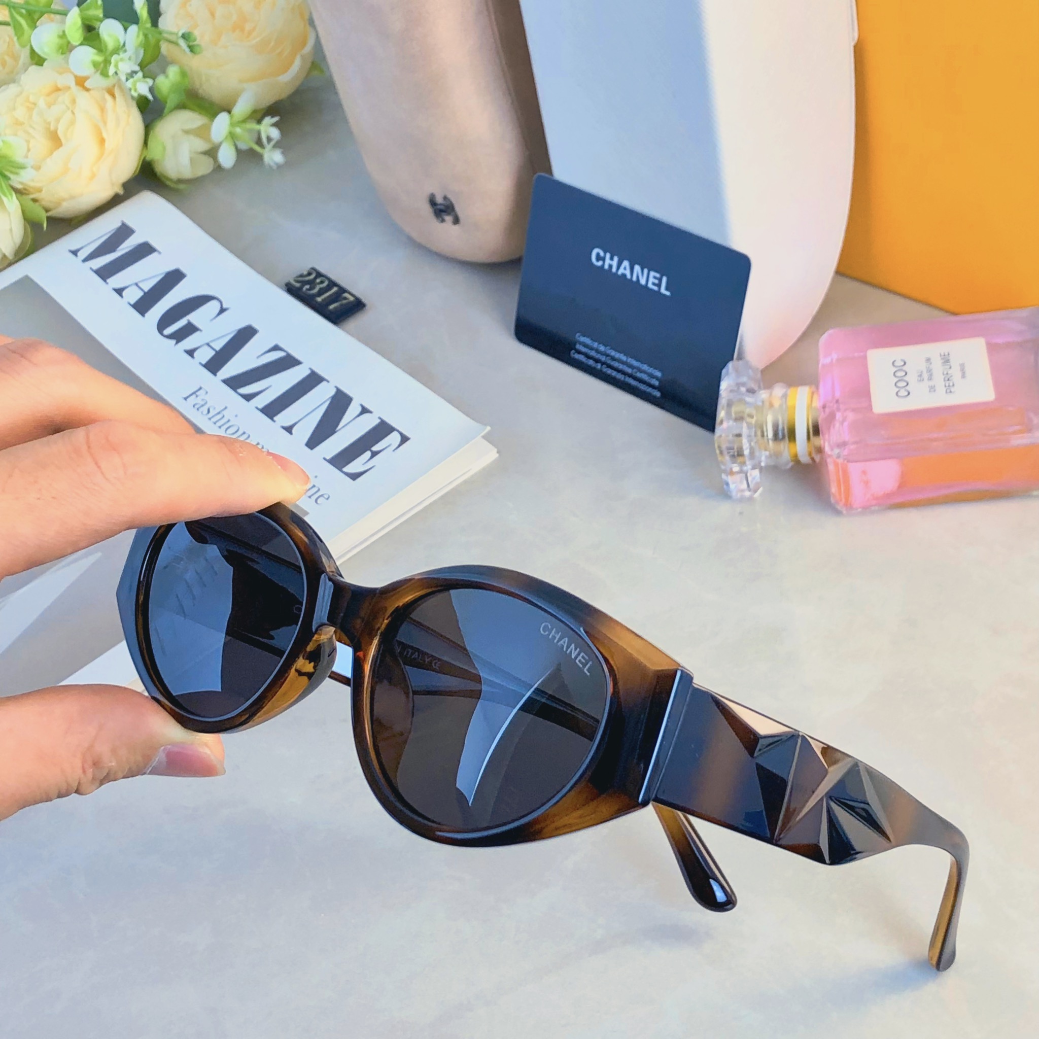 。。Chane*轻奢风钻石切割设计高级感墨镜UV400防紫外线偏光太阳眼镜