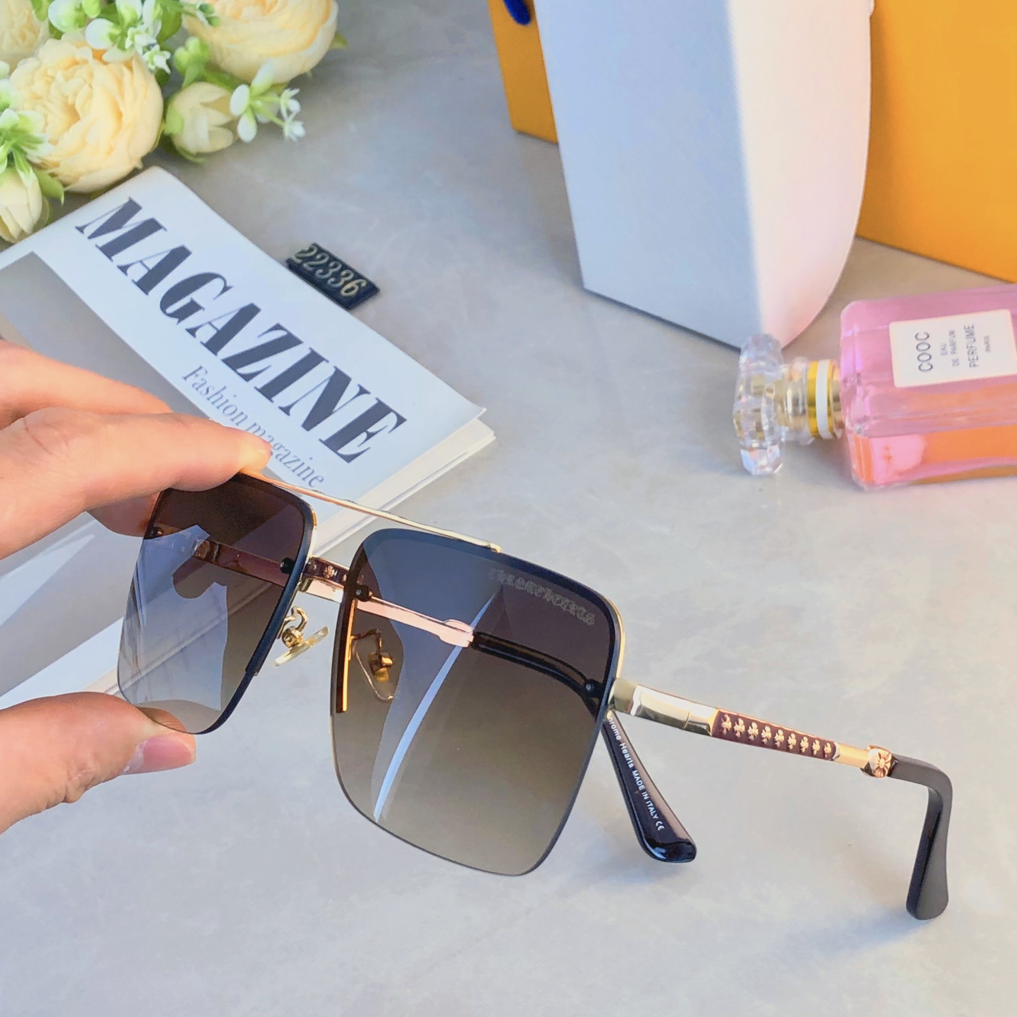 。。克罗心2026年新款金属框架墨镜男复古街拍凹造型防紫外线太阳镜