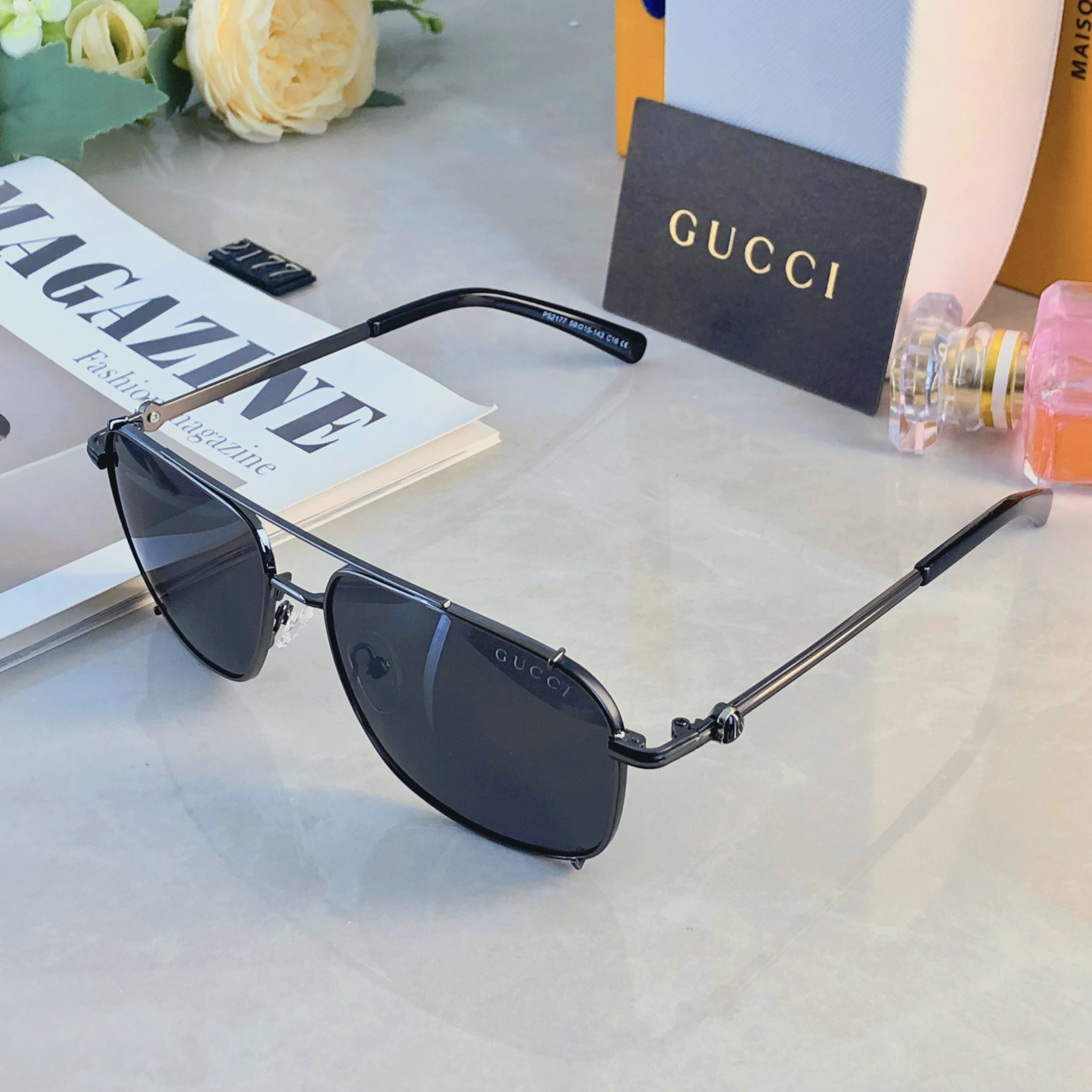 。。Gucc*高级偏光墨镜男女新潮超轻金属双梁框开车太阳镜