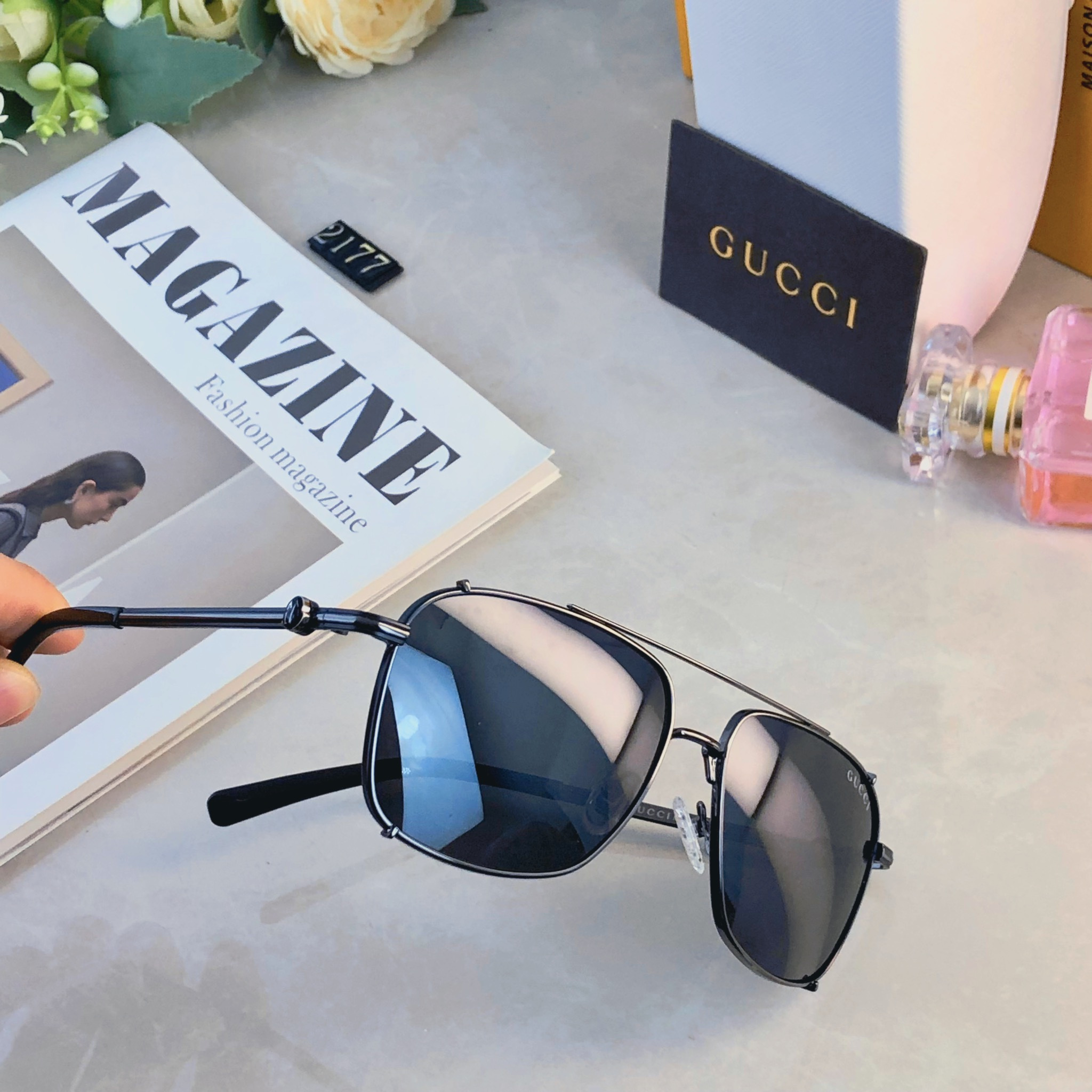。。Gucc*高级偏光墨镜男女新潮超轻金属双梁框开车太阳镜