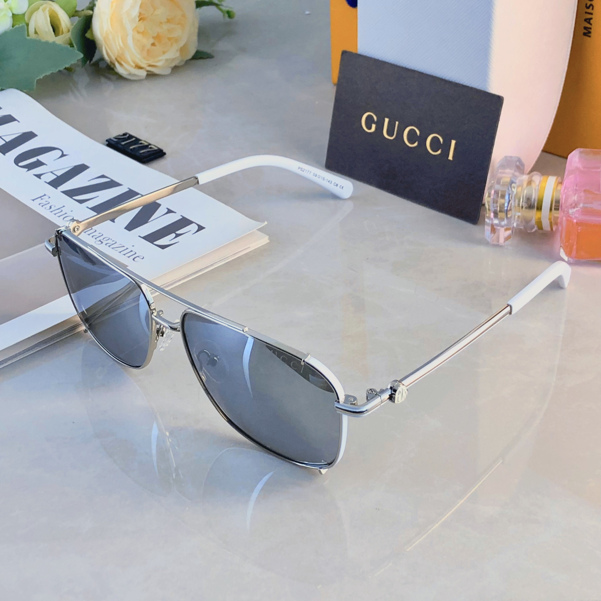 。。Gucc*高级偏光墨镜男女新潮超轻金属双梁框开车太阳镜