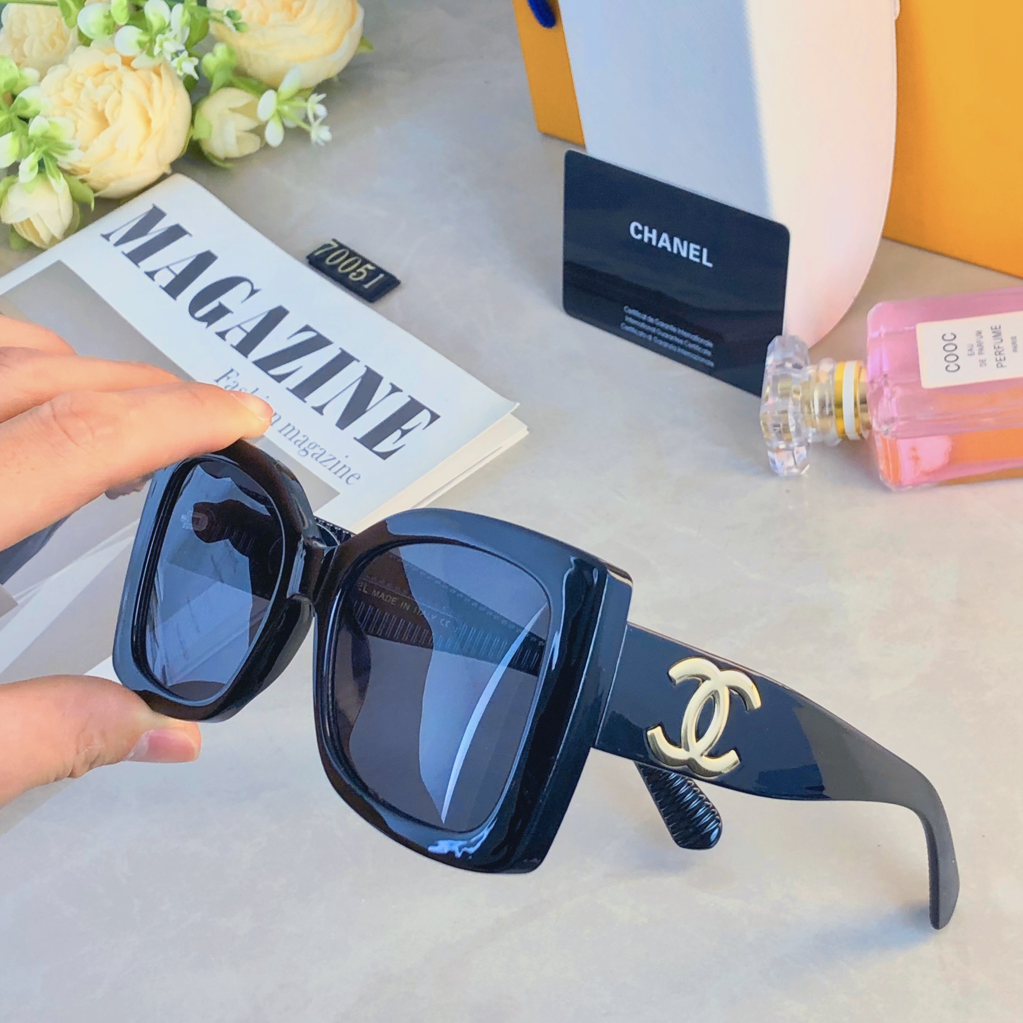 。。Chane*高级感墨镜女款复古方框时髦太阳镜凹造型网红时尚遮阳