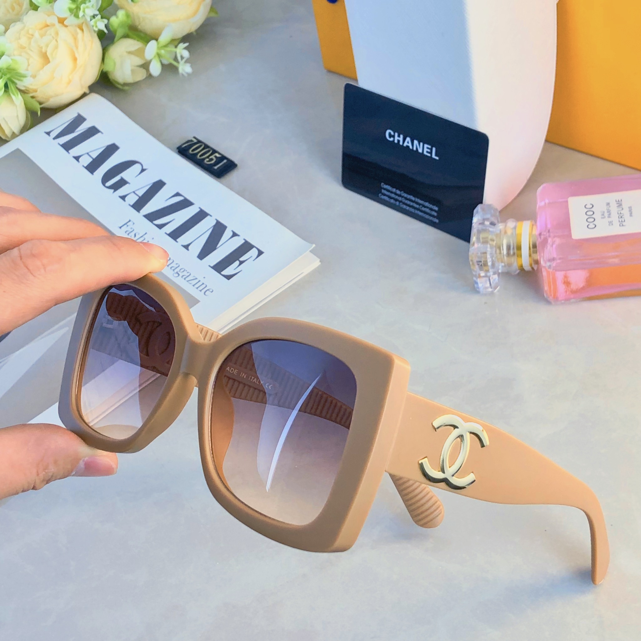 。。Chane*高级感墨镜女款复古方框时髦太阳镜凹造型网红时尚遮阳