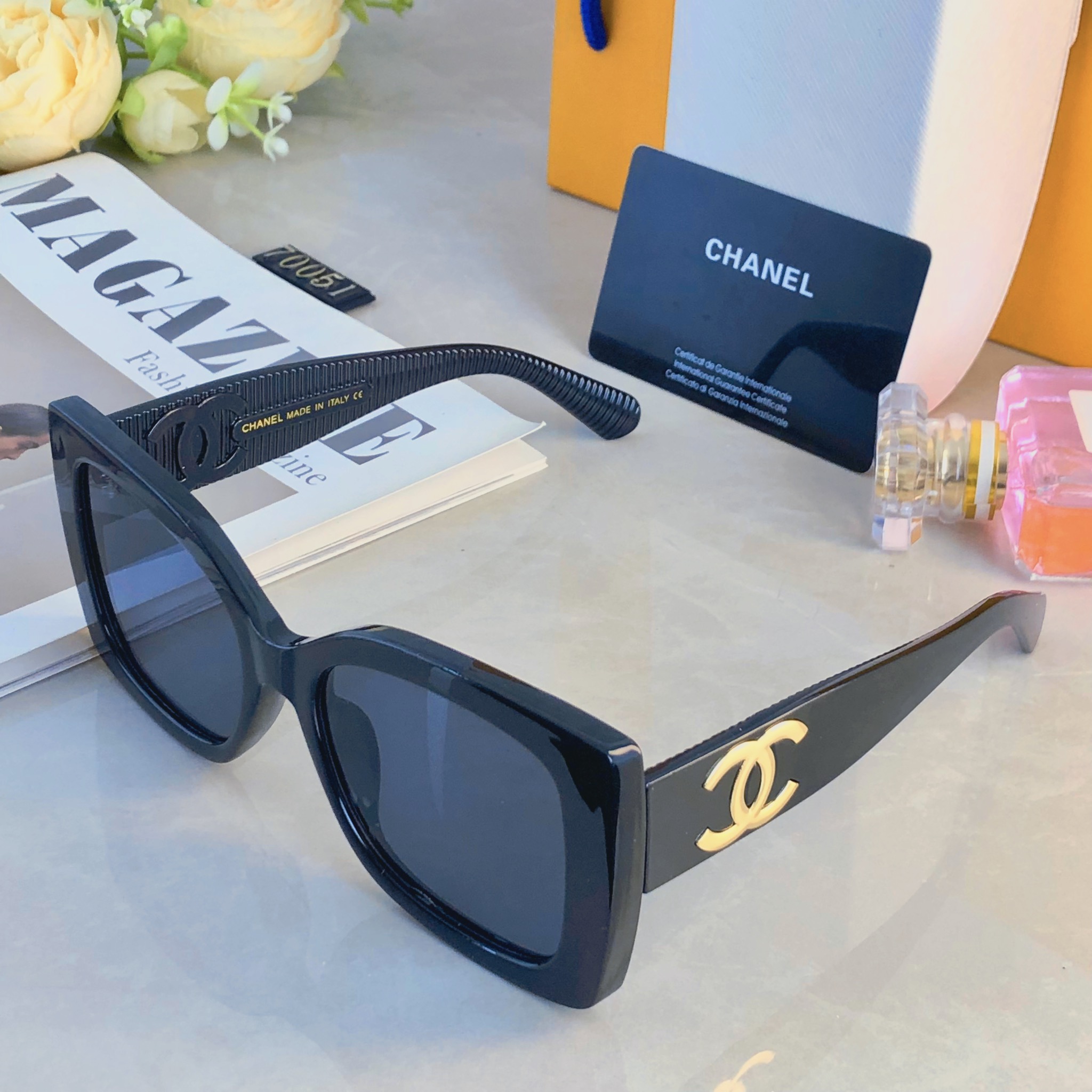 。。Chane*高级感墨镜女款复古方框时髦太阳镜凹造型网红时尚遮阳