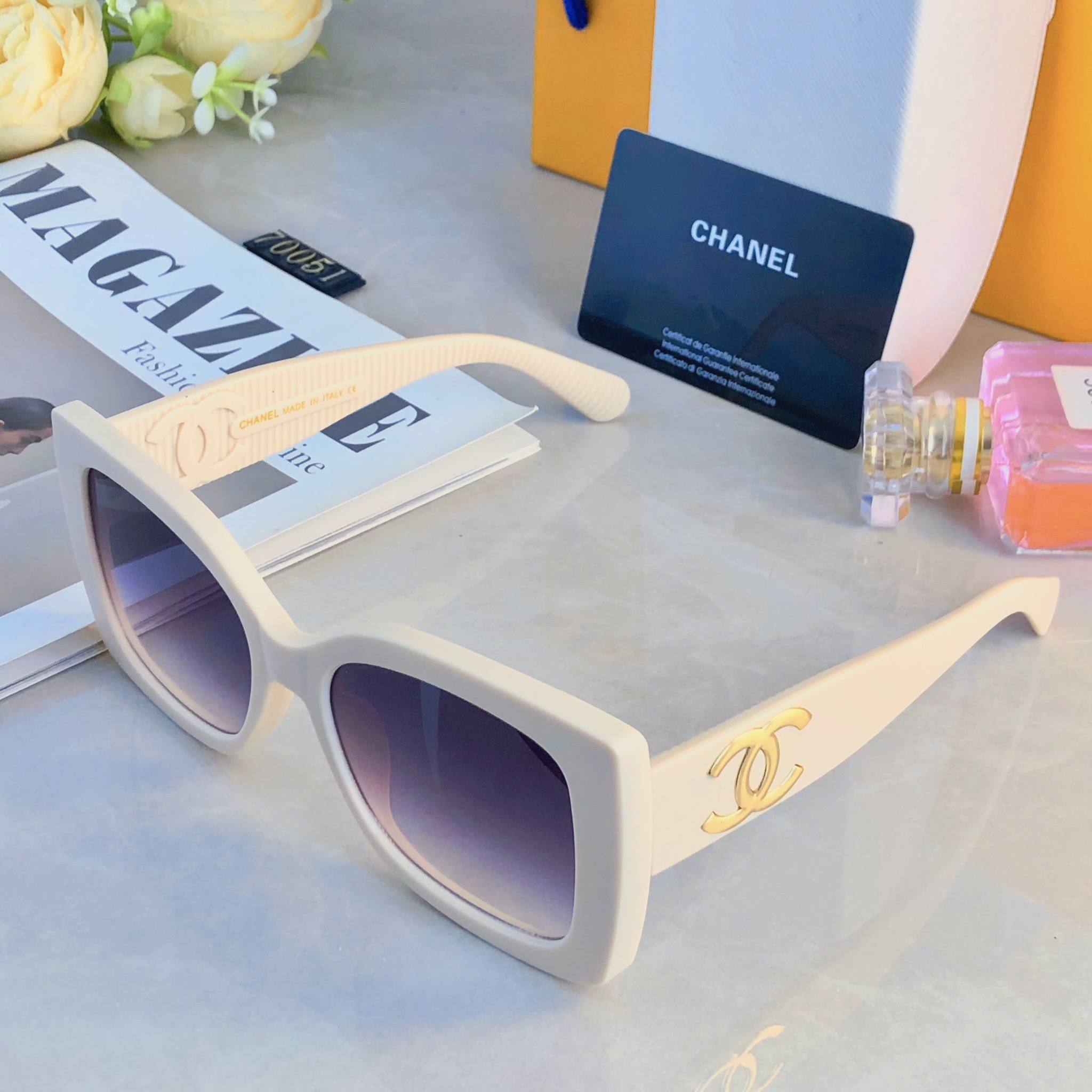 。。Chane*高级感墨镜女款复古方框时髦太阳镜凹造型网红时尚遮阳