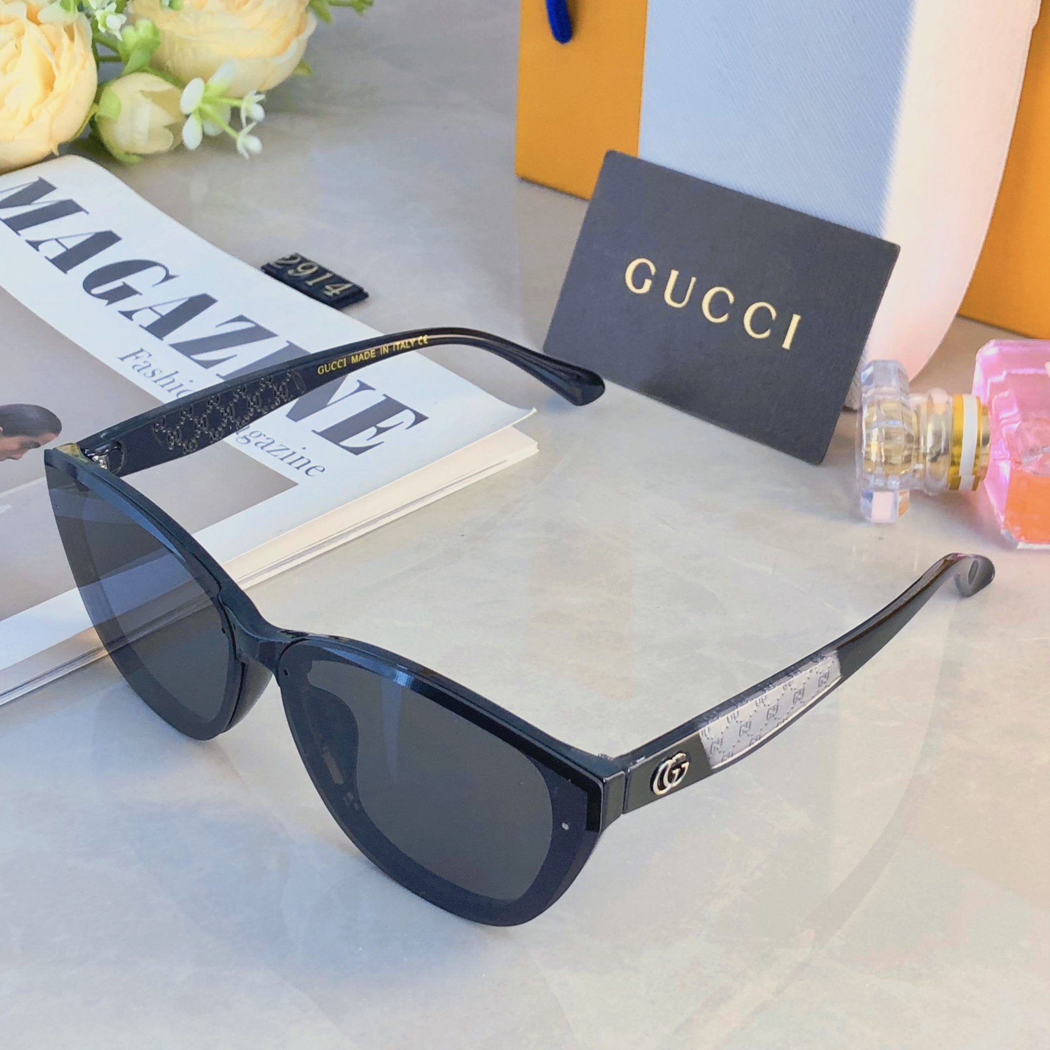 。。Gucc*经典百搭墨镜女潮高级感太阳眼镜防紫外线网红方框显脸小