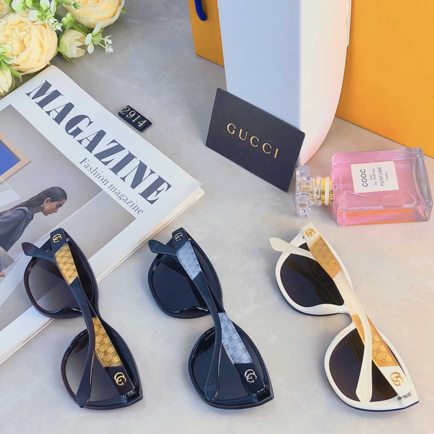 。。Gucc*经典百搭墨镜女潮高级感太阳眼镜防紫外线网红方框显脸小