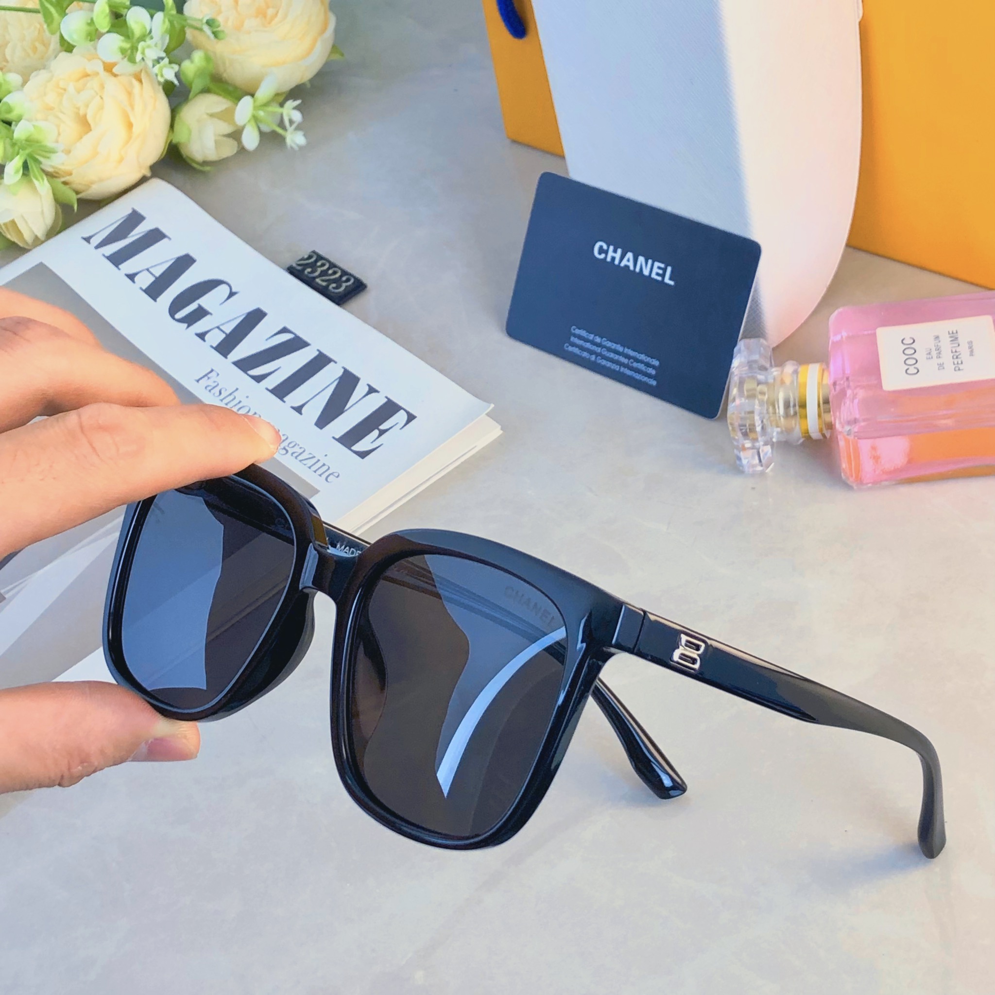 。。Chane*休闲墨镜磨砂质感男时尚潮流百搭黑框防晒遮阳偏光高级感太阳眼镜