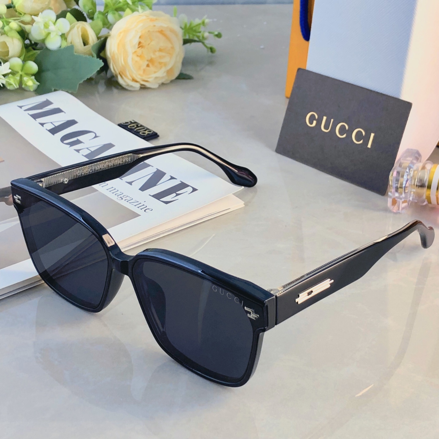 。。Gucc*墨镜情侣款太阳镜防紫外线男痞帅复古潮2026新款高级感方形女