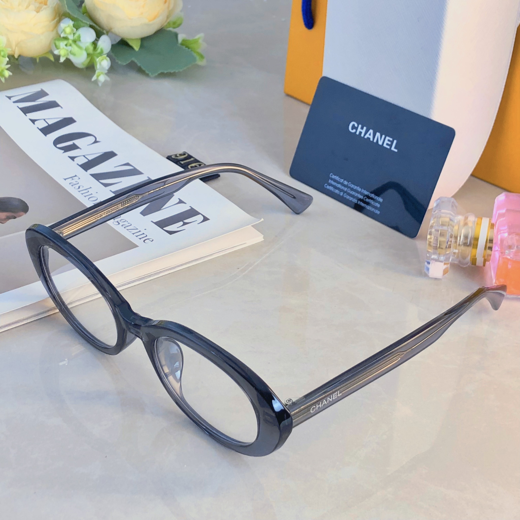 。。Chane*复古猫眼椭圆形眼镜框女韩版时髦氛围感粗框素颜眼镜架