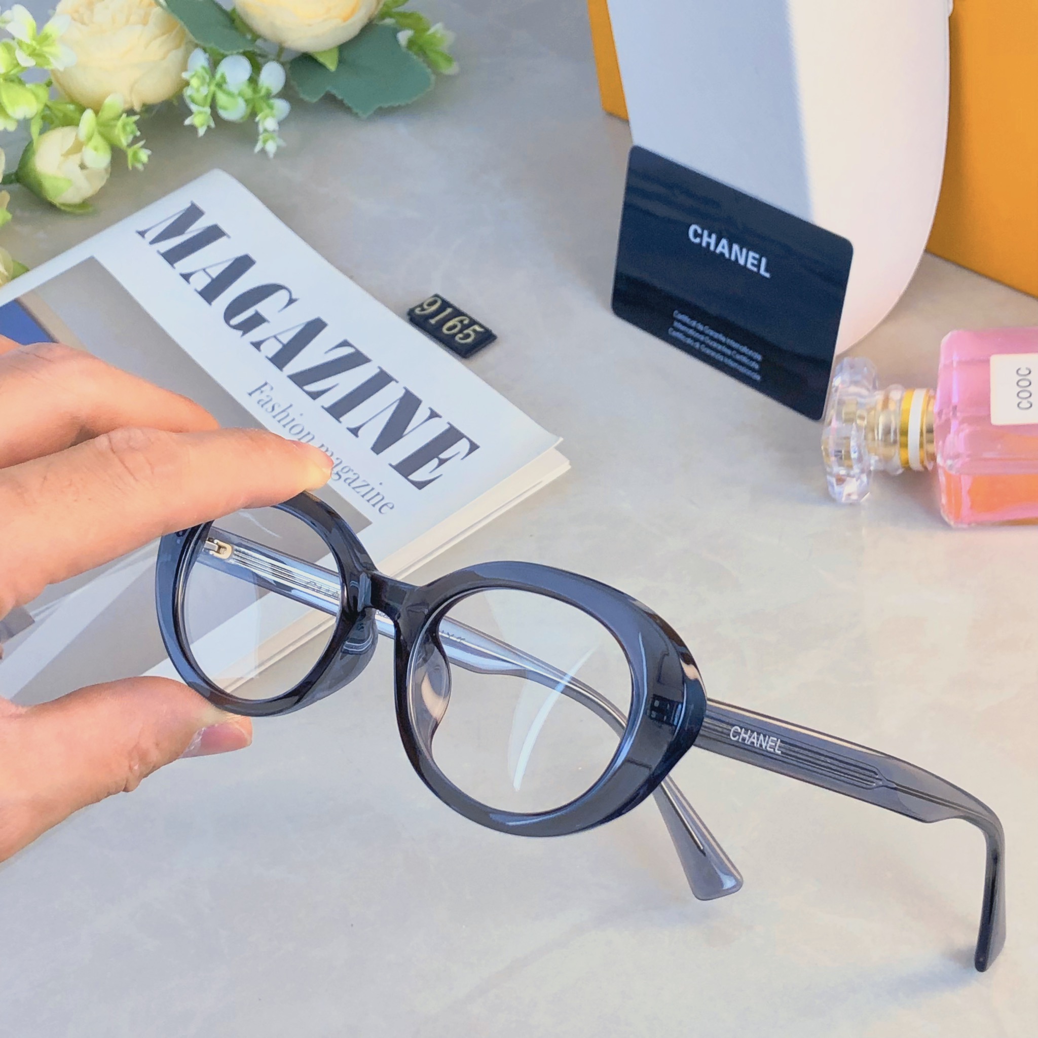 。。Chane*复古猫眼椭圆形眼镜框女韩版时髦氛围感粗框素颜眼镜架