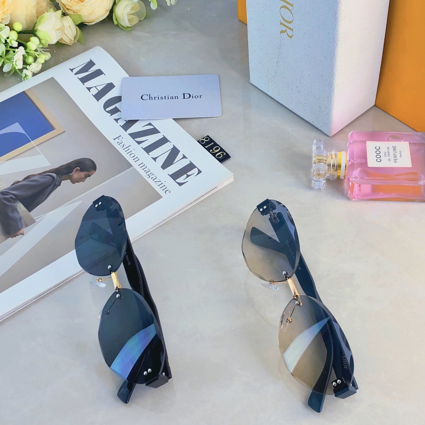 。。Dio*辣妹墨镜女美式网红款椭圆无边框小脸个性防紫外线遮阳太阳眼镜