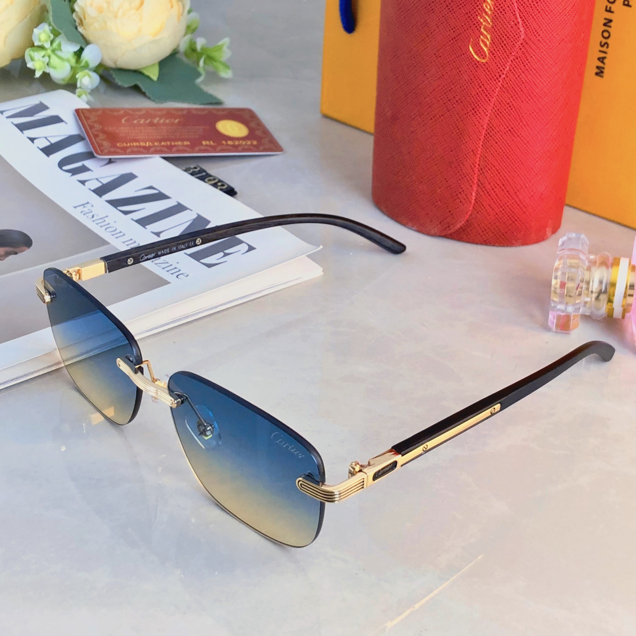 。。Cartie*欧美方形前卫个性小框太阳眼镜女ins无框超酷网红墨镜防紫外线男