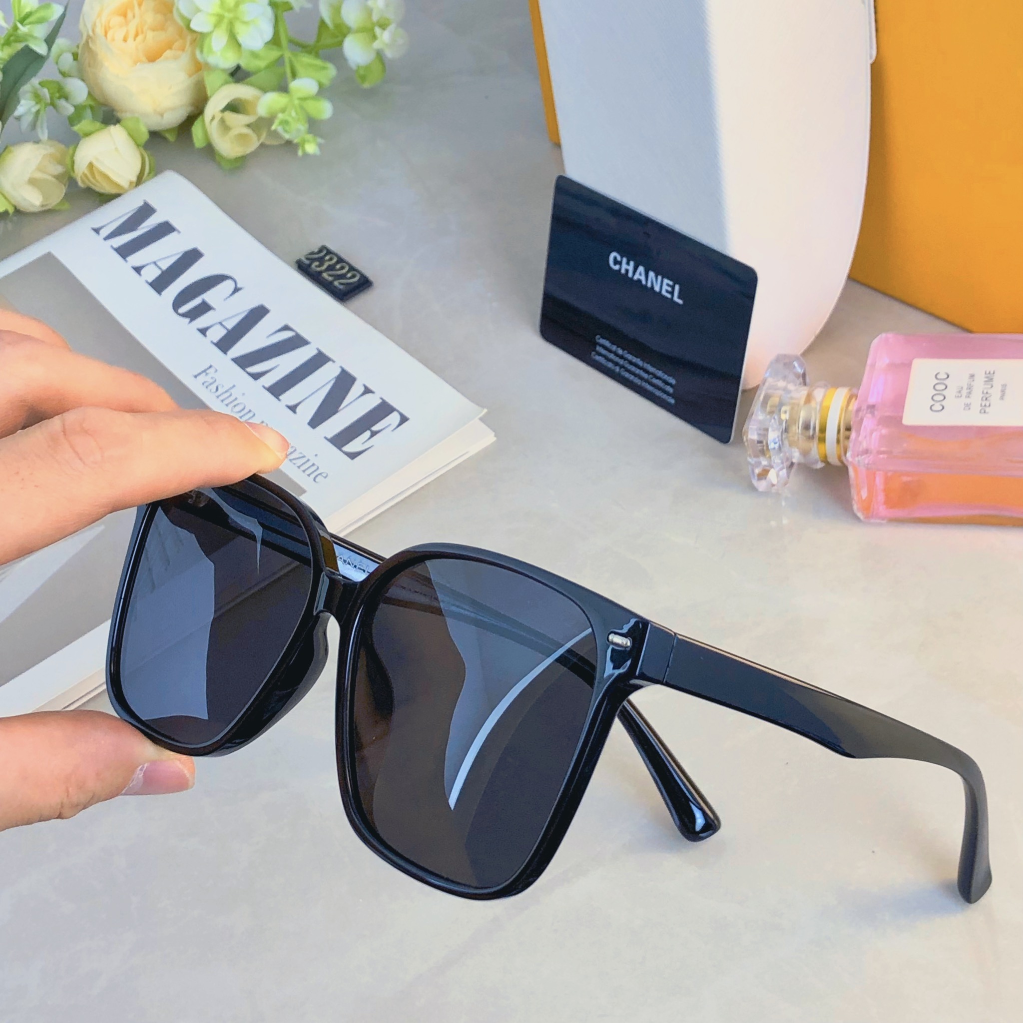 。。Chane*虞书欣娜娜同款黑色大框方形墨镜韩版潮明星圆脸素颜显瘦太阳眼镜