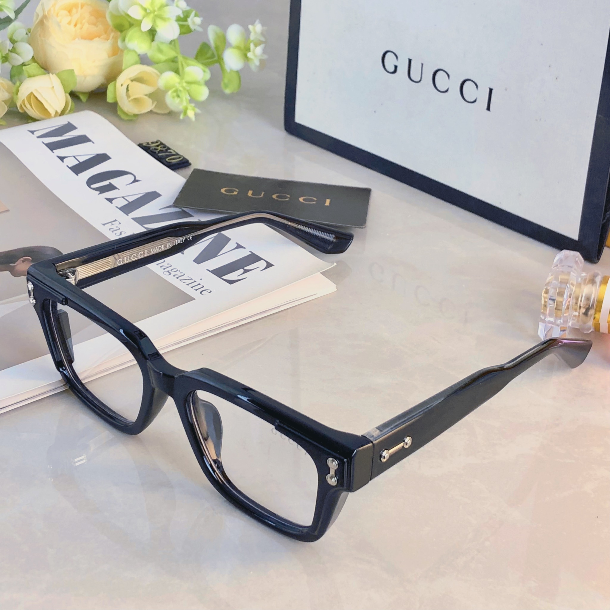 。。Gucc*黑框个性眼镜ins素颜复古近视眼镜素颜神器平光镜方框防蓝光网红