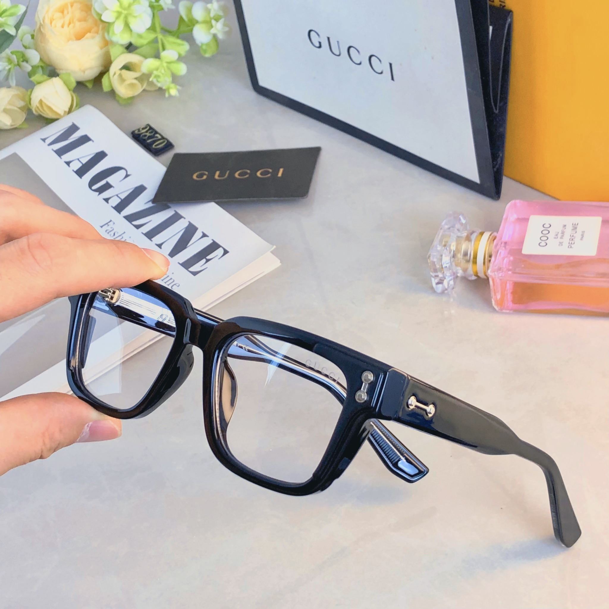 。。Gucc*黑框个性眼镜ins素颜复古近视眼镜素颜神器平光镜方框防蓝光网红