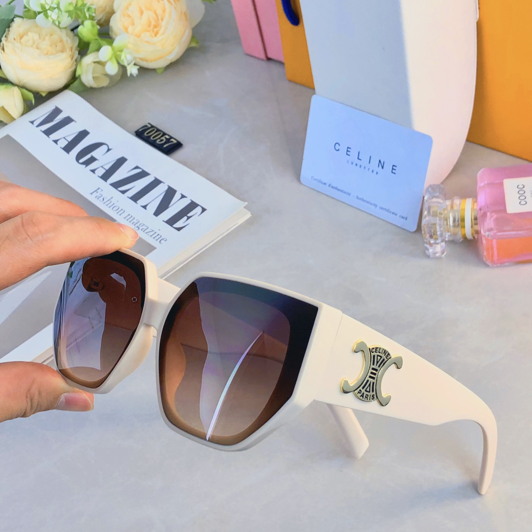 。。Celin*高级感凯旋门墨镜女款复古方框时髦太阳镜凹造型网红时尚遮阳