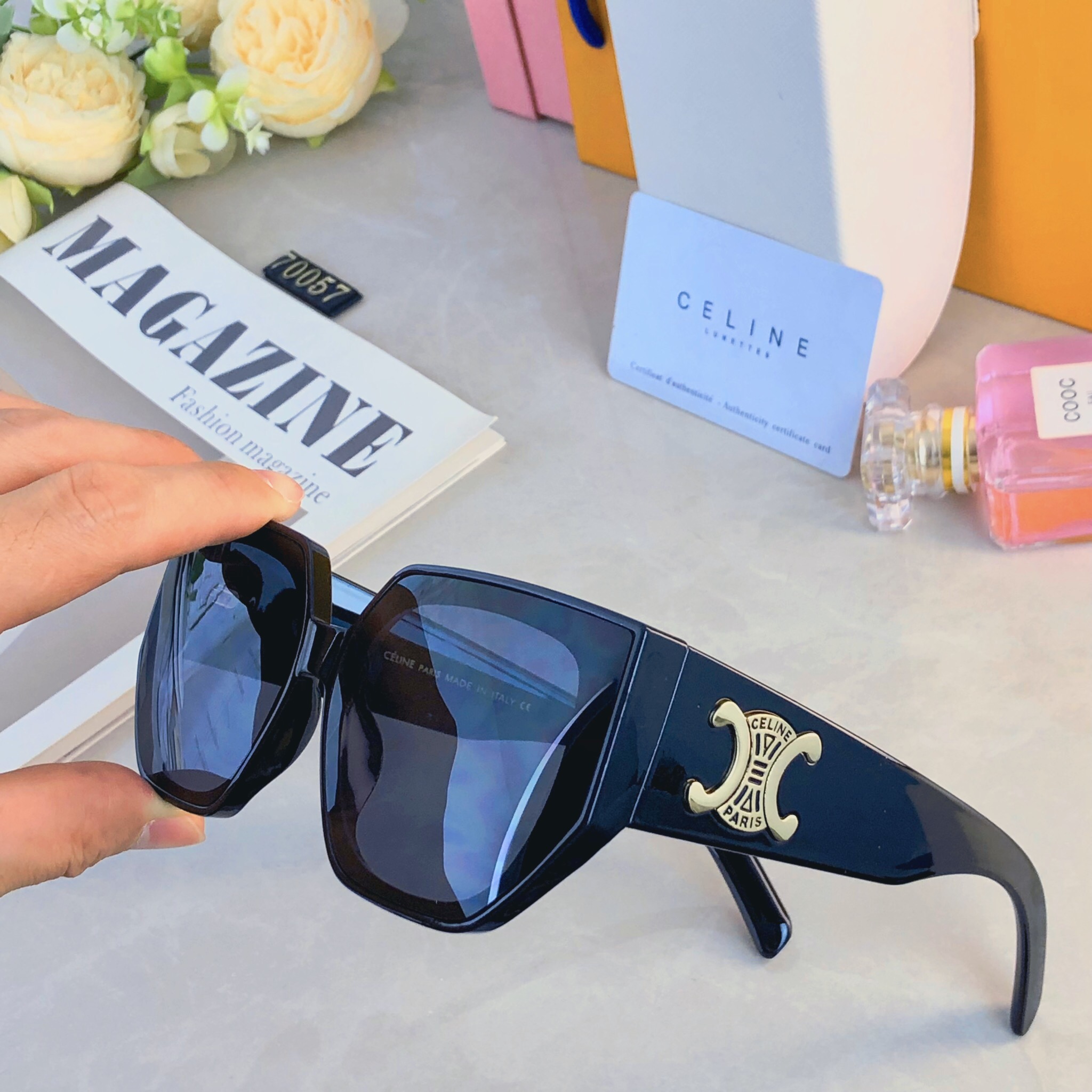 。。Celin*高级感凯旋门墨镜女款复古方框时髦太阳镜凹造型网红时尚遮阳
