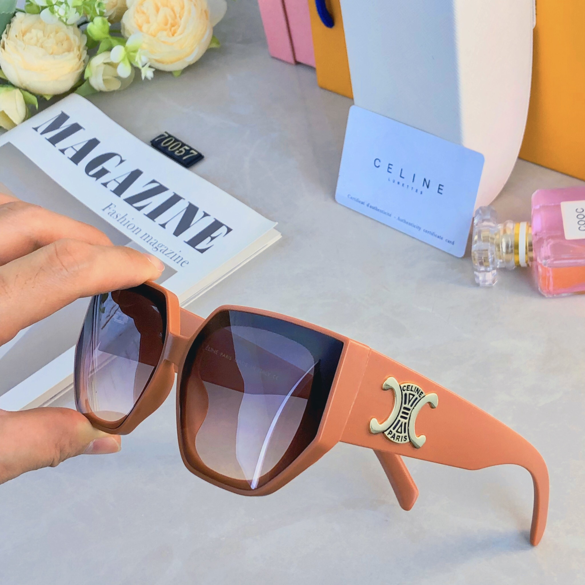 。。Celin*高级感凯旋门墨镜女款复古方框时髦太阳镜凹造型网红时尚遮阳