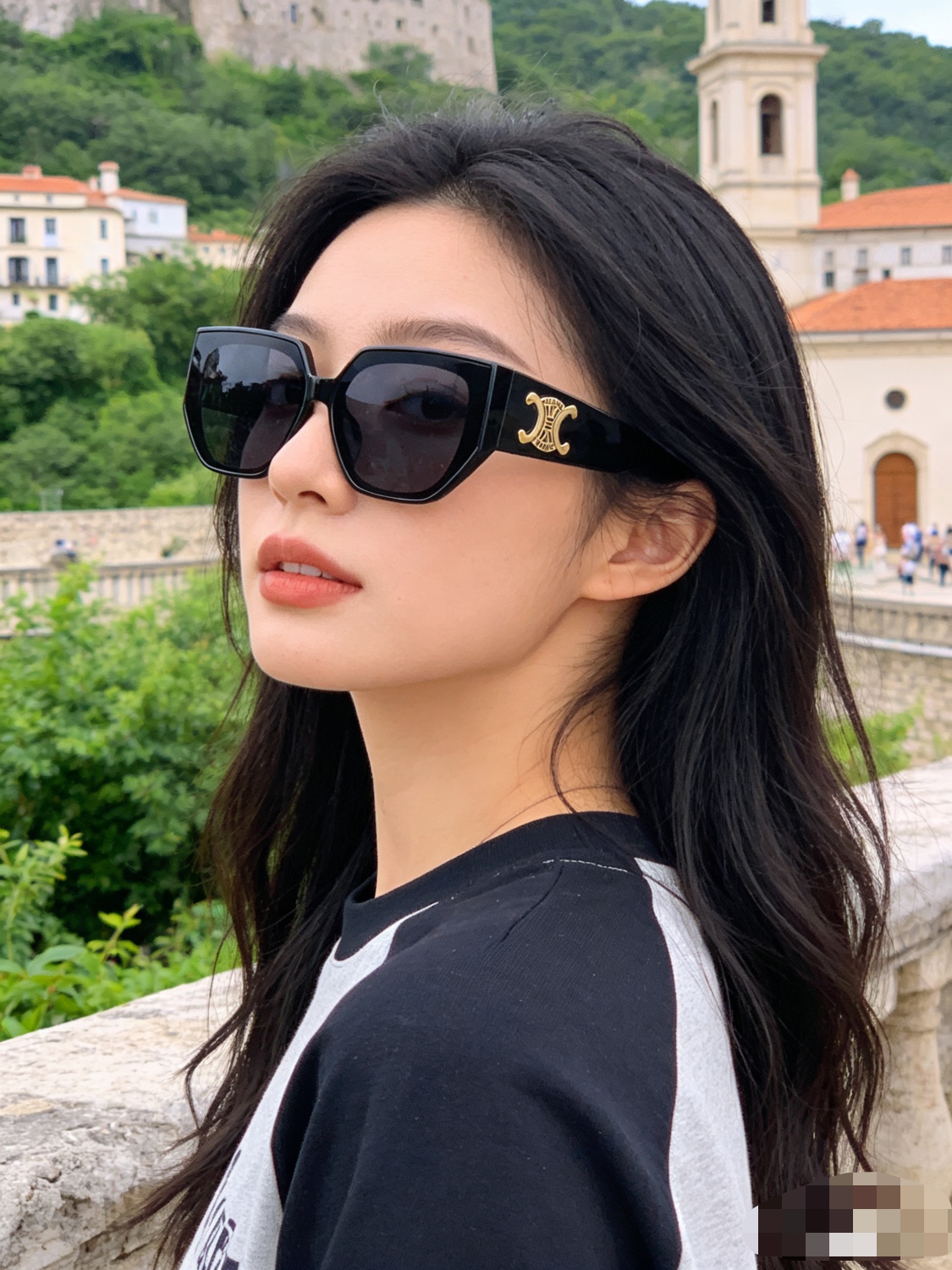 。。Celin*高级感凯旋门墨镜女款复古方框时髦太阳镜凹造型网红时尚遮阳