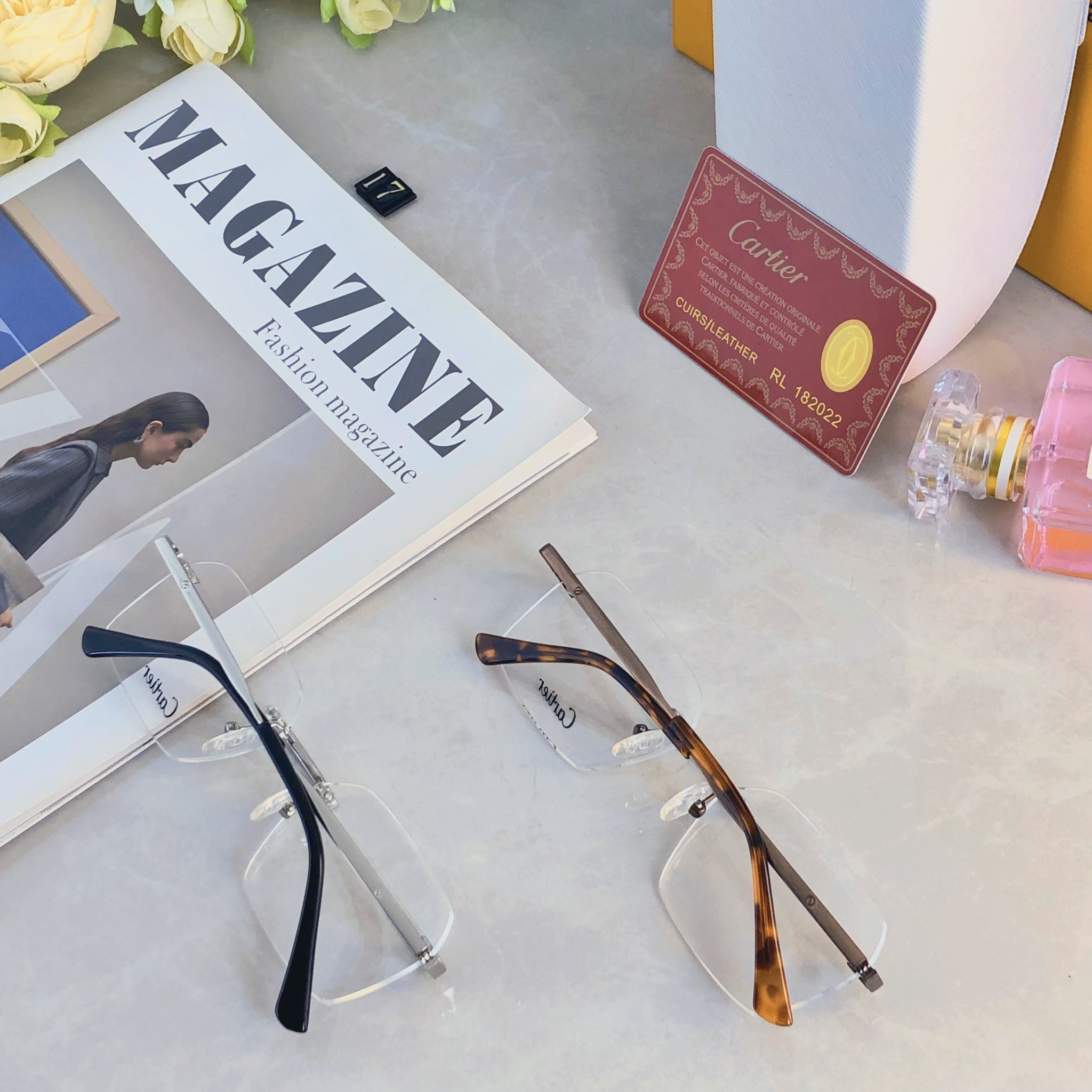 。。Cartie*高级清冷感眼镜复古金丝无框近视眼镜框架痞帅方框素颜平光镜