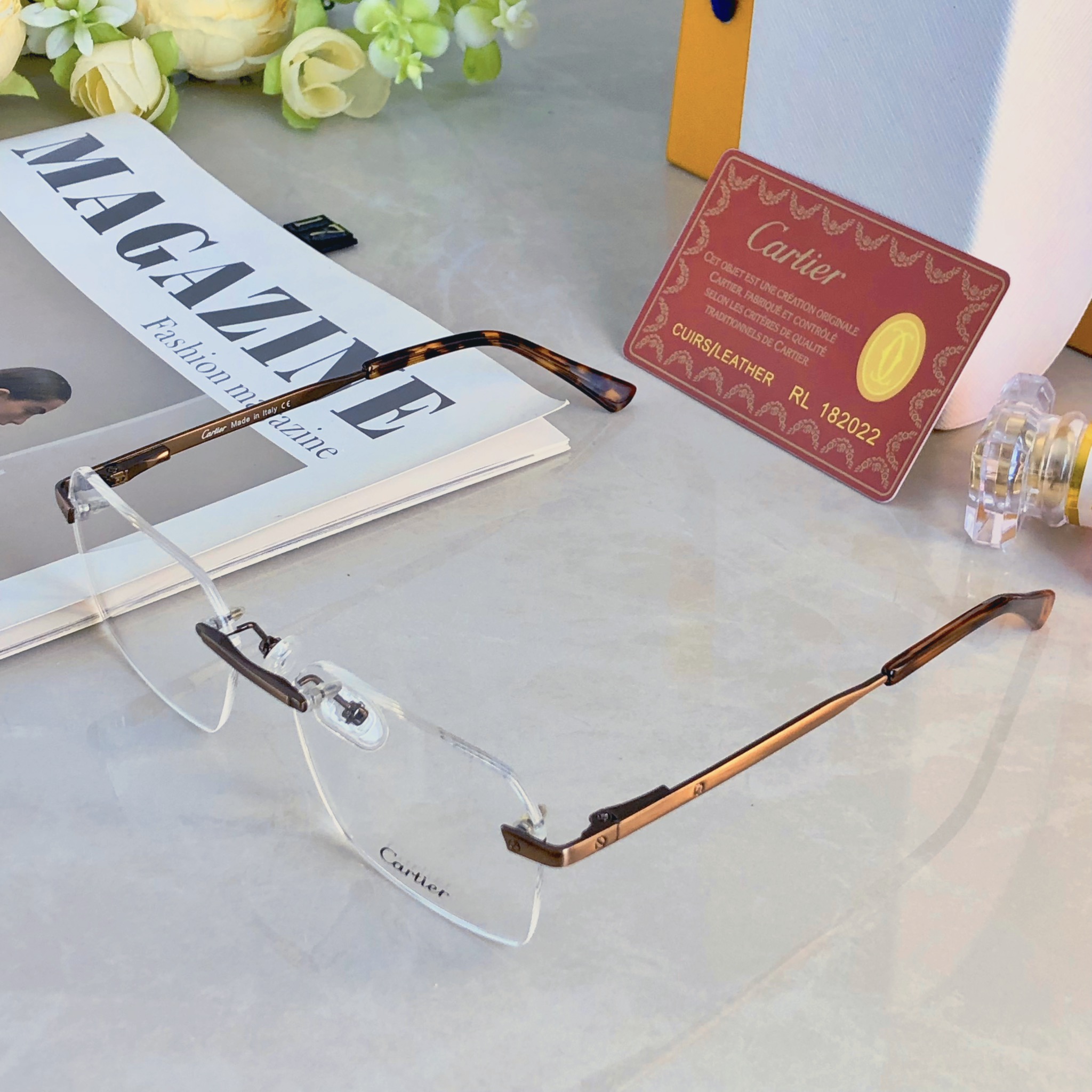 。。Cartie*高级清冷感眼镜复古金丝无框近视眼镜框架痞帅方框素颜平光镜