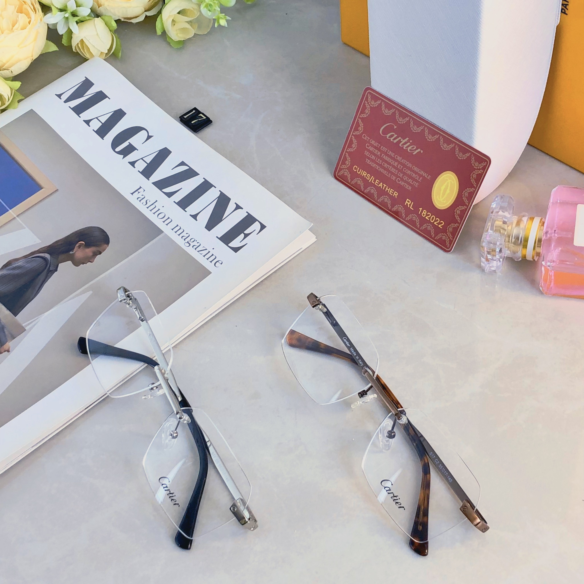 。。Cartie*高级清冷感眼镜复古金丝无框近视眼镜框架痞帅方框素颜平光镜