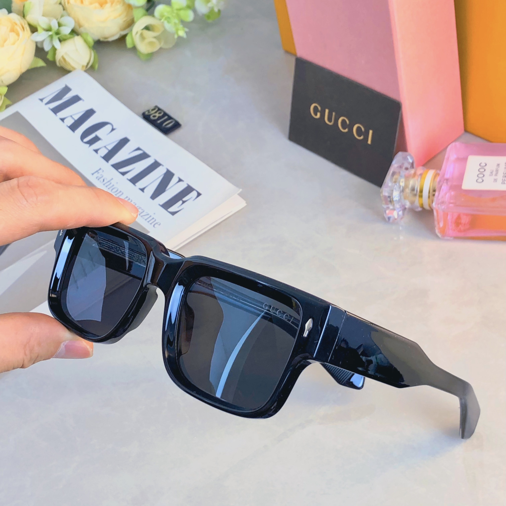 。。Gucc*爆款太阳镜米钉 欧美街拍ins网红模特方形墨镜女