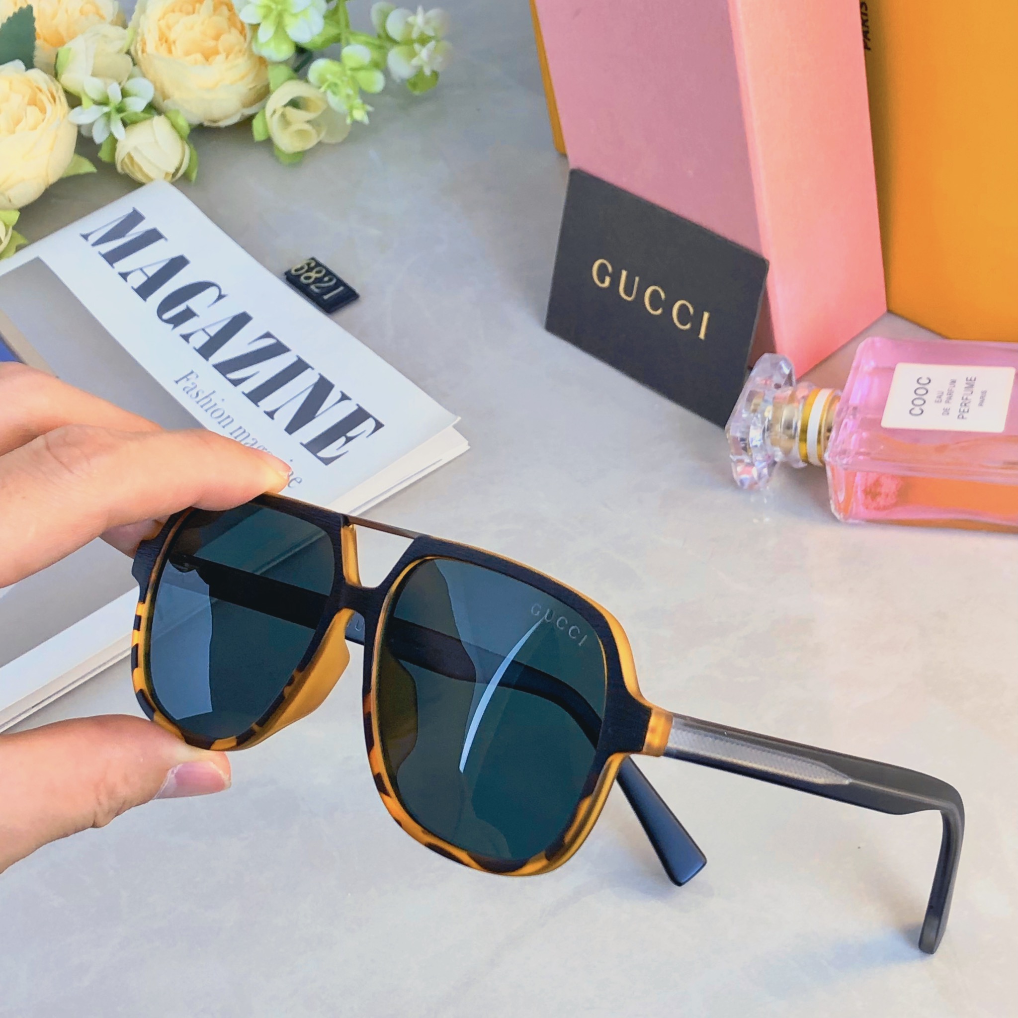 。。Gucc*新款复古蛤蟆镜玳瑁色太阳眼镜超轻高级感ins百搭男女款防紫外线