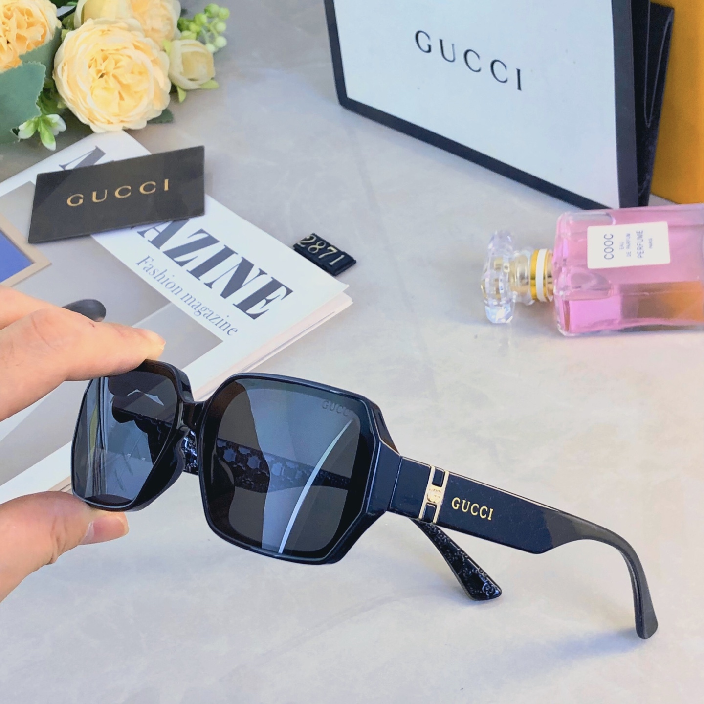 。。Gucc*超酷方形复古太阳眼镜女高级感显脸小度假街拍防紫外线墨镜