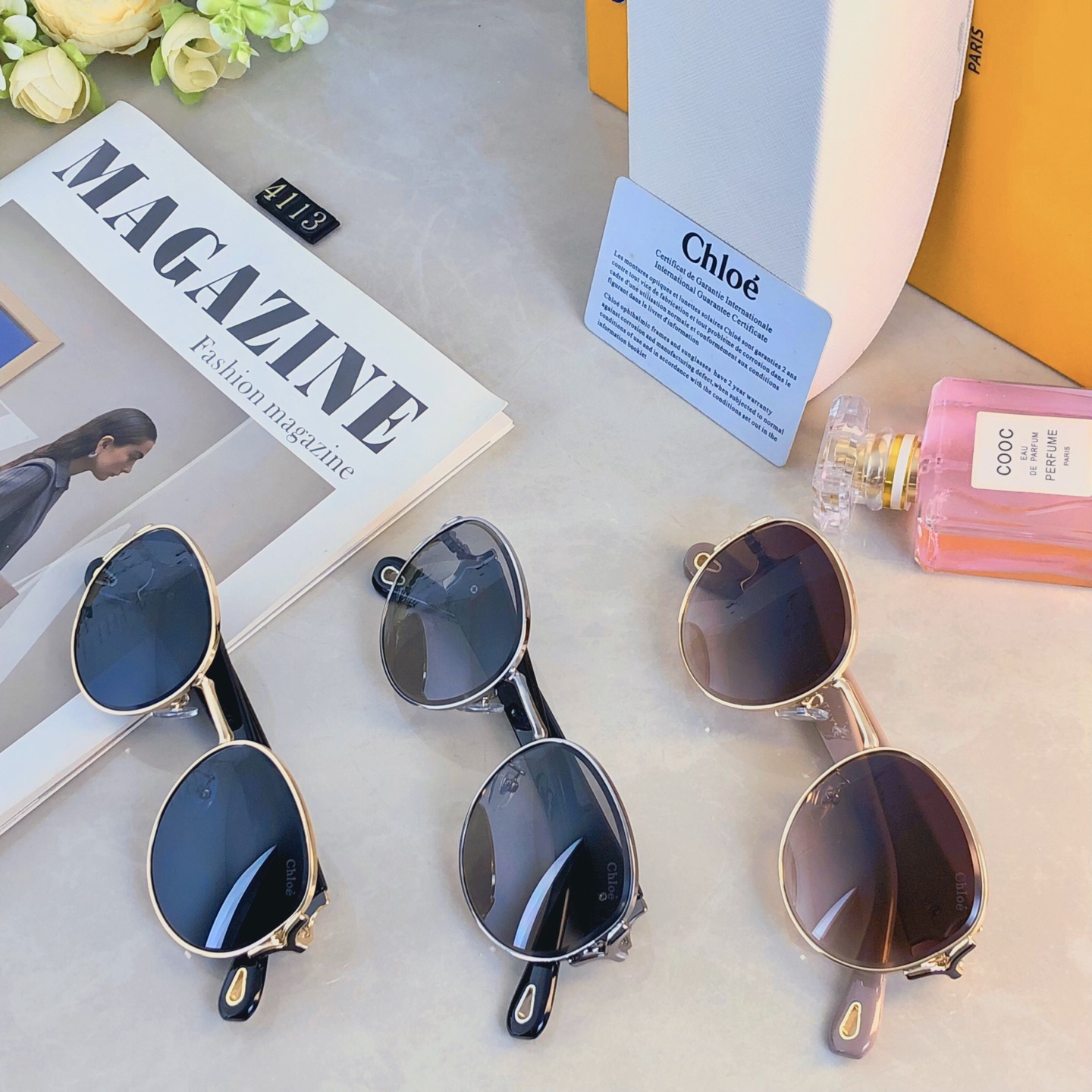 。。Chlo*复古凹造型金属椭圆墨镜女时尚显脸小防紫外线太阳眼镜