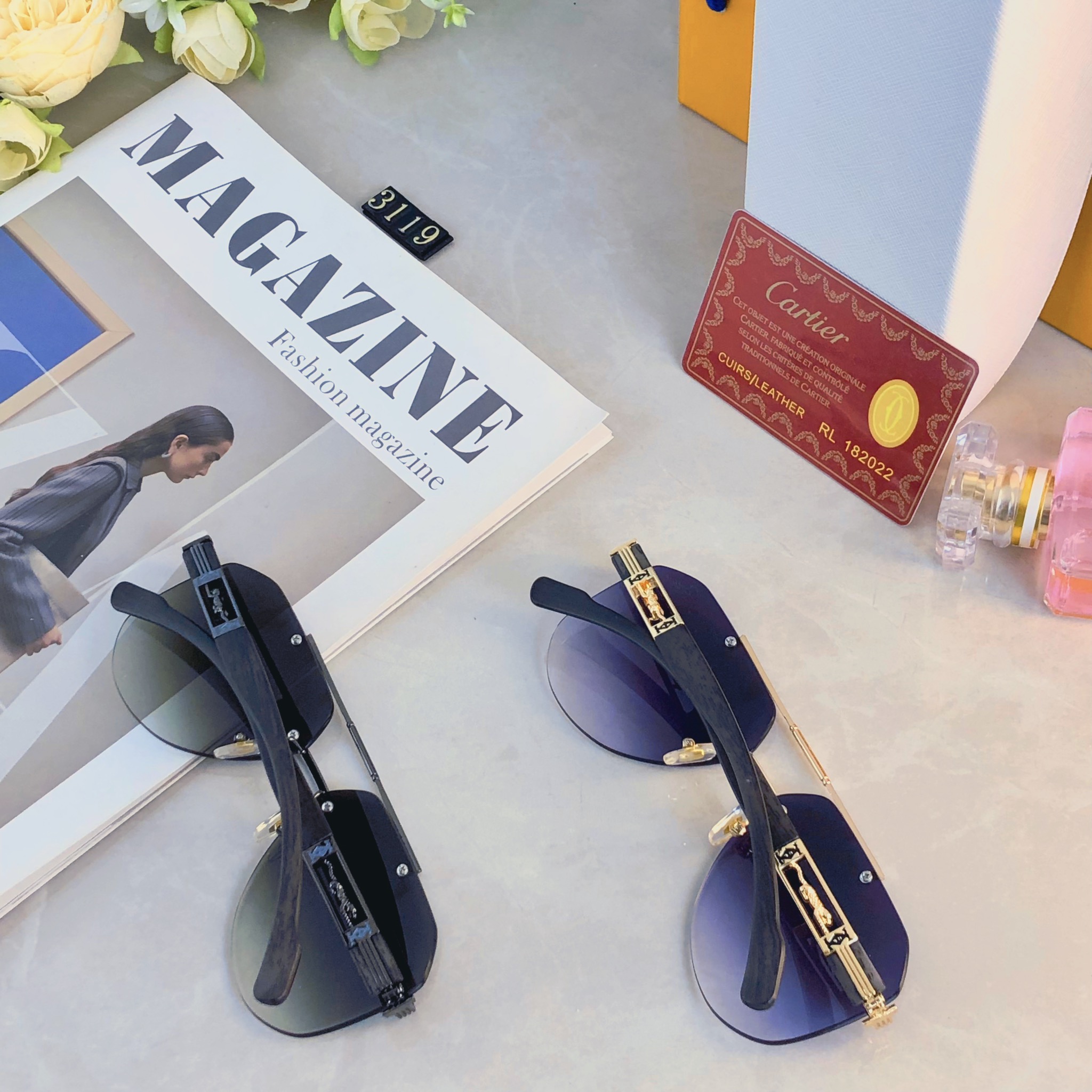 。。Cartie*新款潮流复古金属双梁太阳眼镜 ins个性无框户外开车休闲防晒墨镜