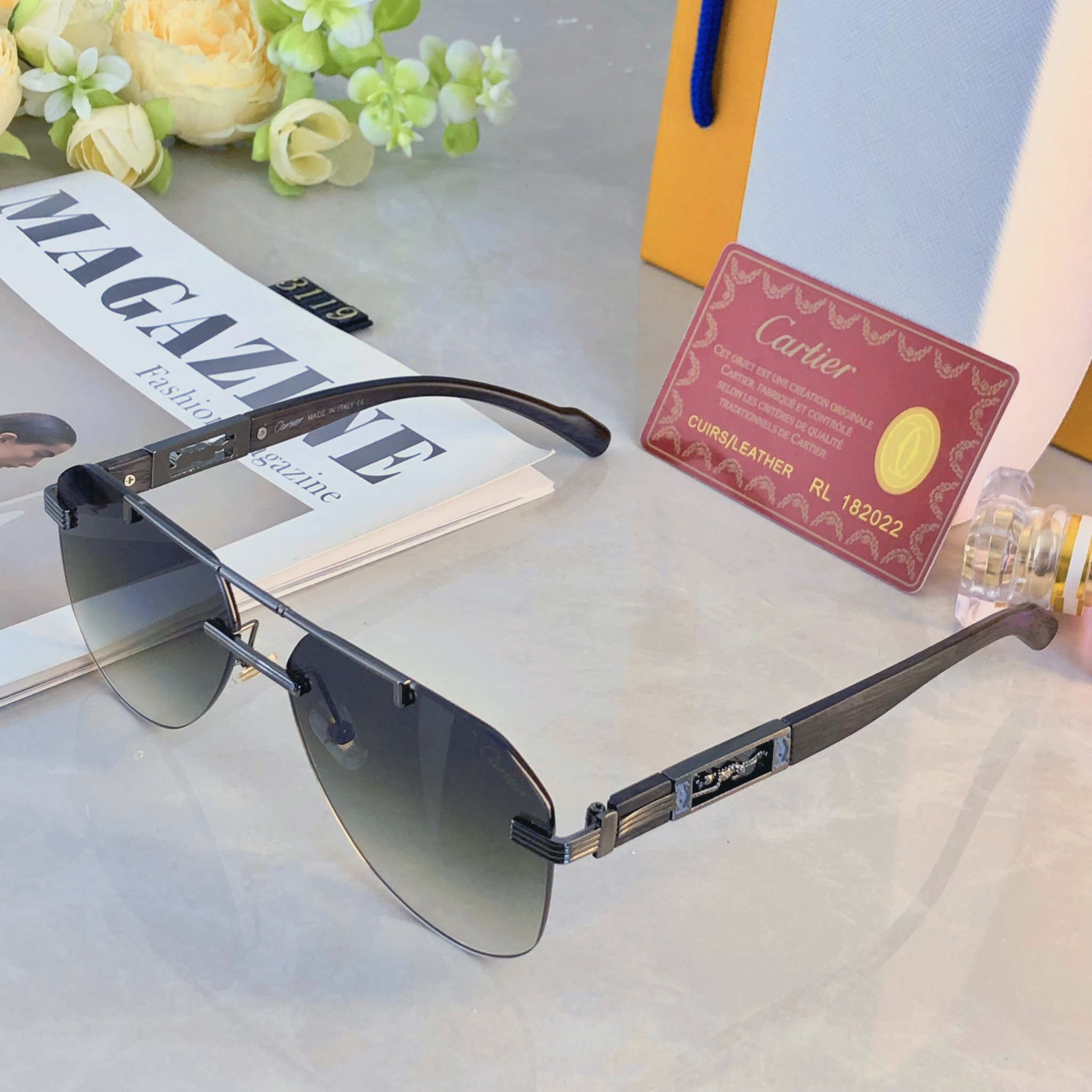 。。Cartie*新款潮流复古金属双梁太阳眼镜 ins个性无框户外开车休闲防晒墨镜