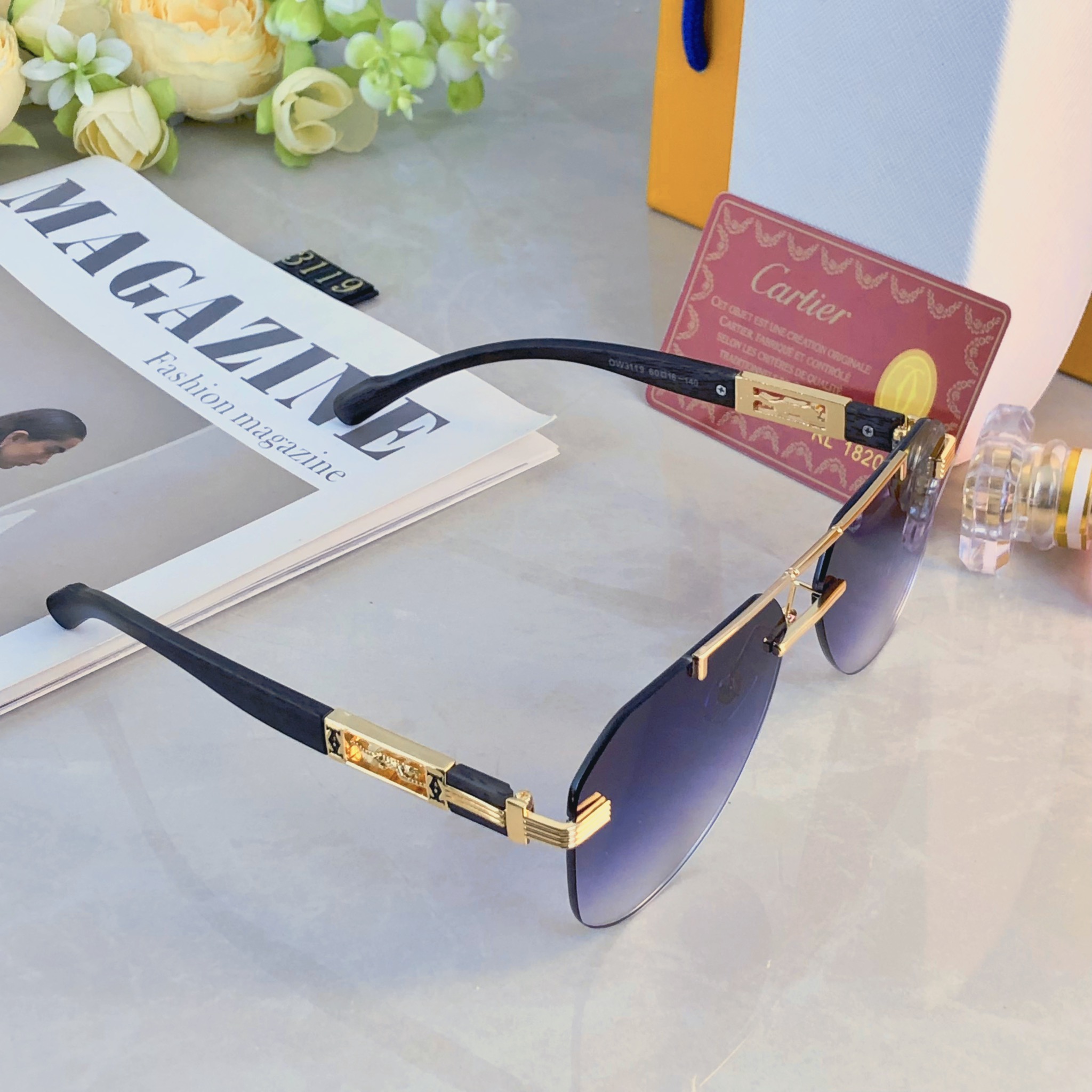 。。Cartie*新款潮流复古金属双梁太阳眼镜 ins个性无框户外开车休闲防晒墨镜