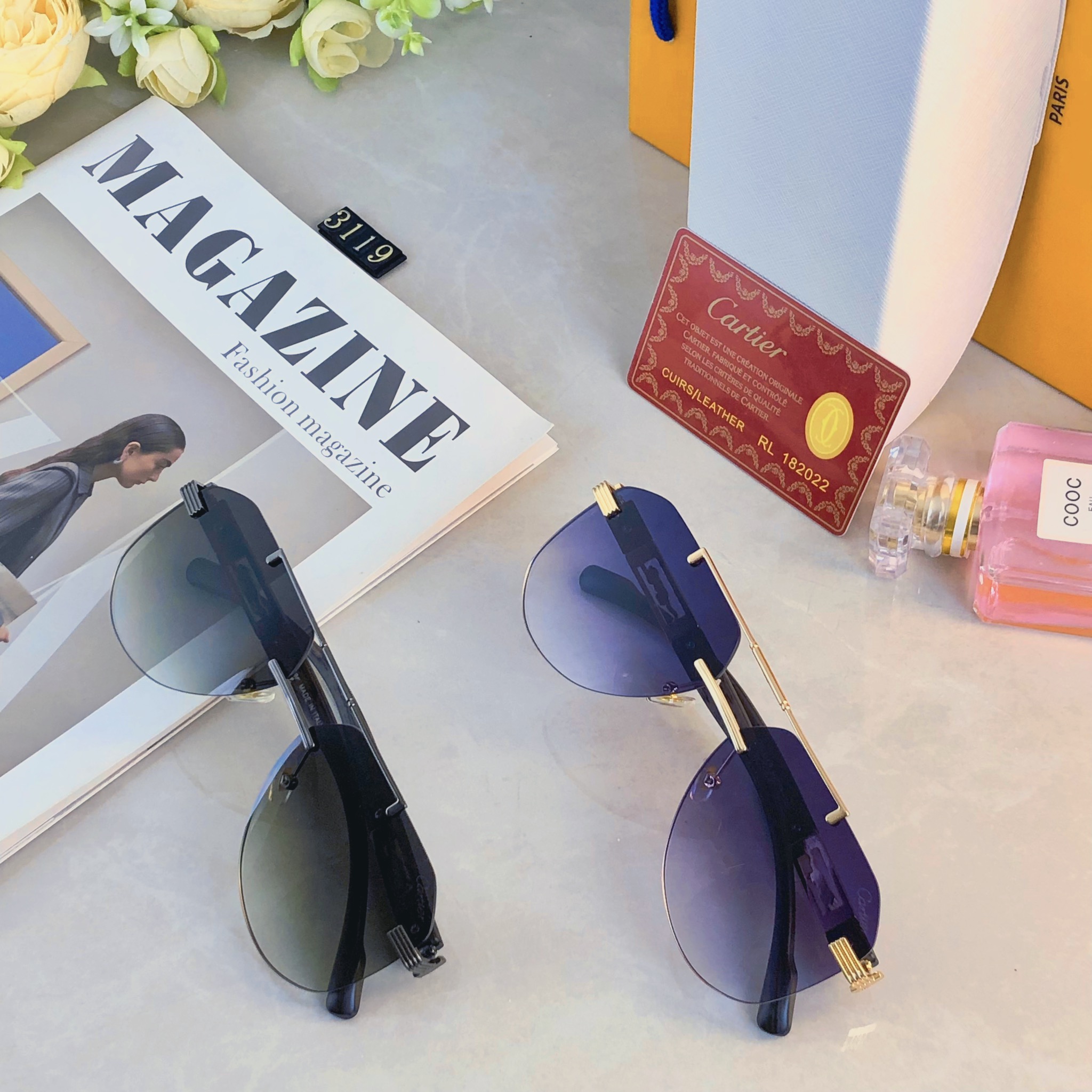 。。Cartie*新款潮流复古金属双梁太阳眼镜 ins个性无框户外开车休闲防晒墨镜