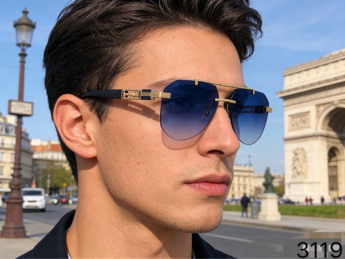 。。Cartie*新款潮流复古金属双梁太阳眼镜 ins个性无框户外开车休闲防晒墨镜