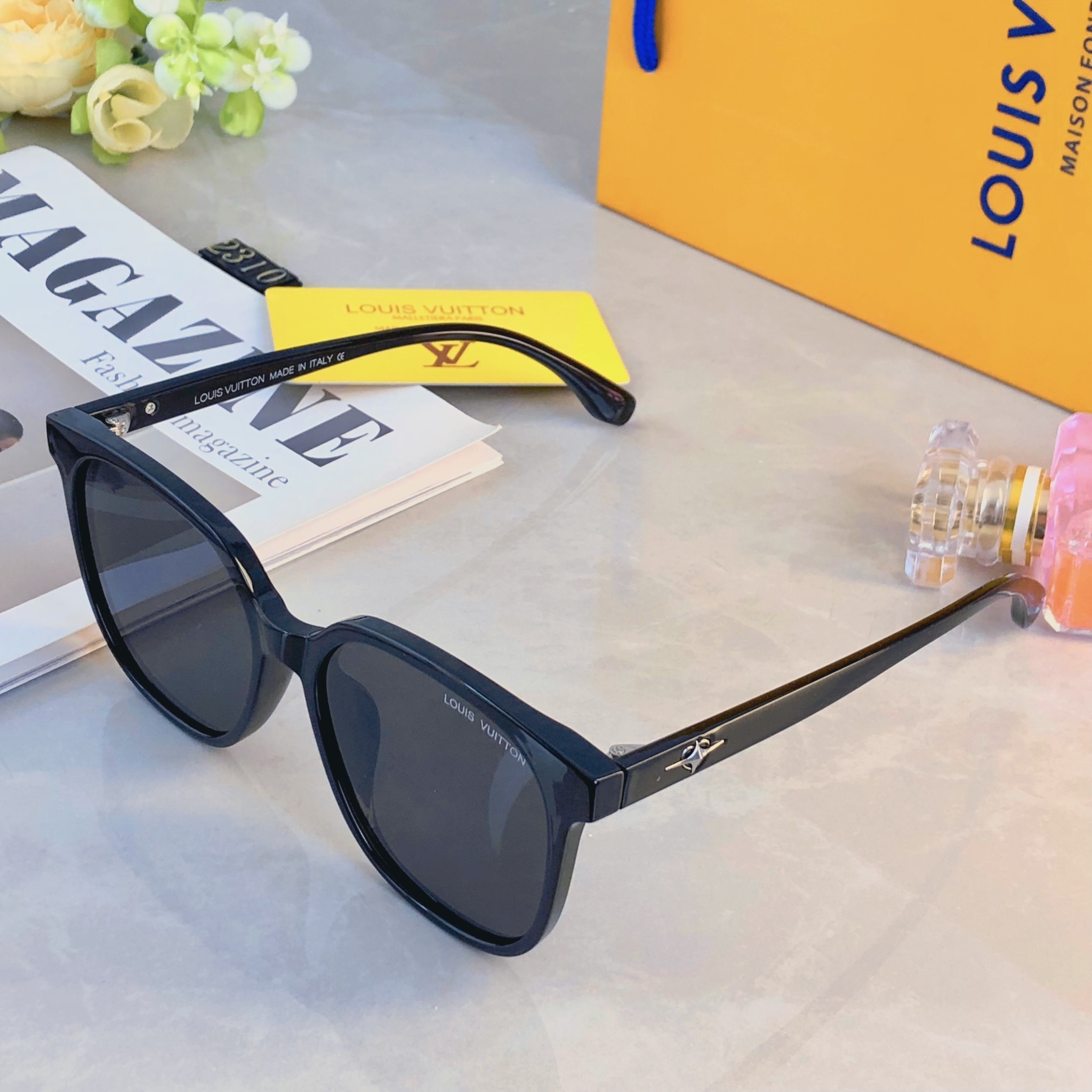 。。Louis vuitto*韩版复古黑色偏光墨镜女防晒高级感ins方框欧美辣妹街拍太阳眼镜