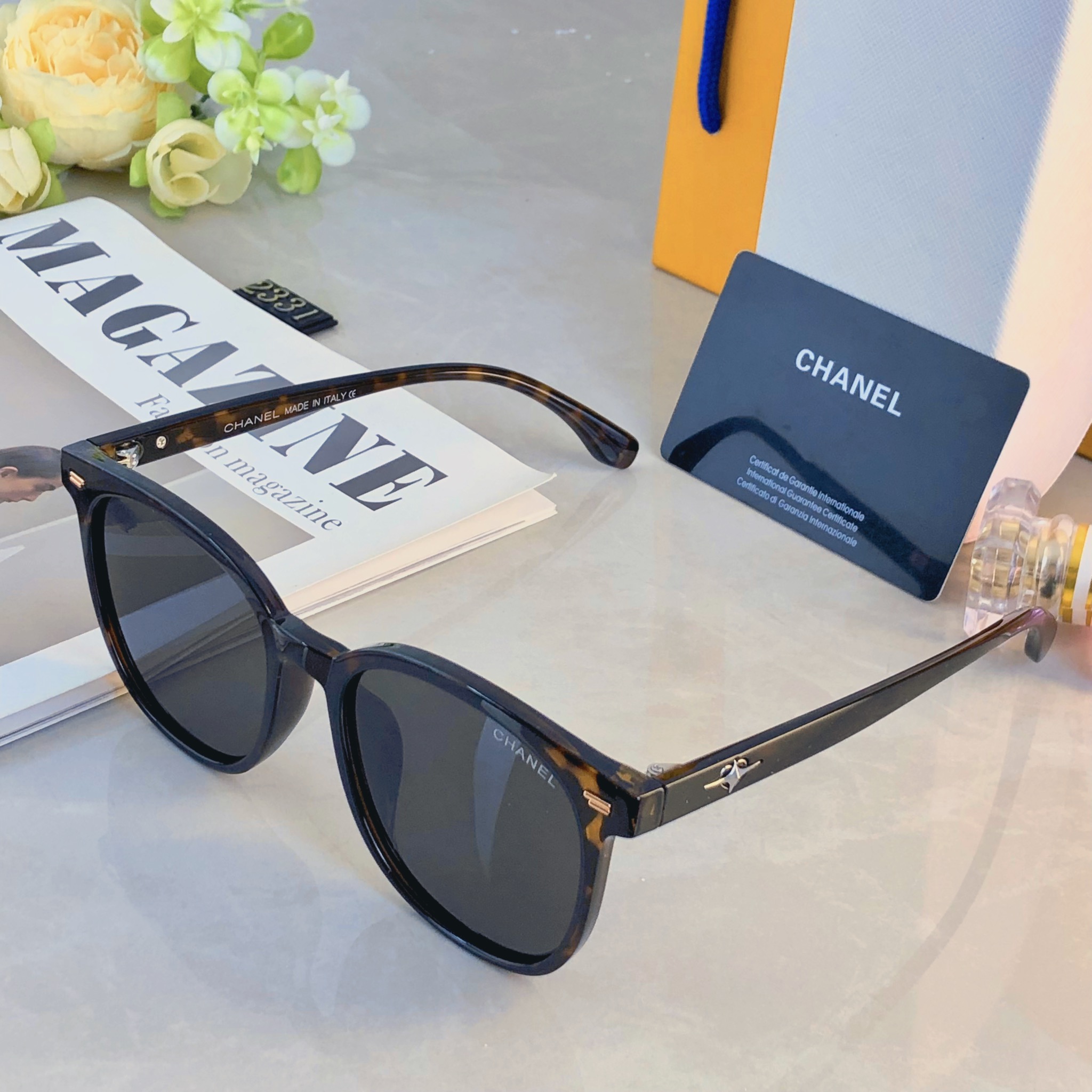 。。Chane*韩版复古黑色偏光墨镜女防晒高级感ins方框欧美辣妹街拍太阳眼镜