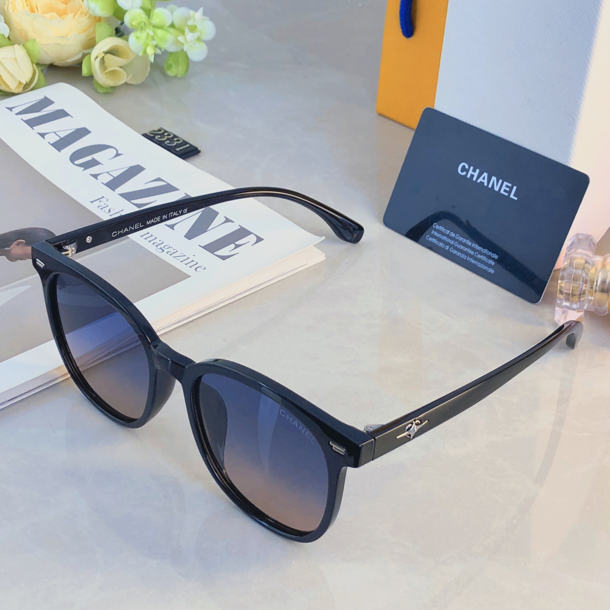 。。Chane*韩版复古黑色偏光墨镜女防晒高级感ins方框欧美辣妹街拍太阳眼镜