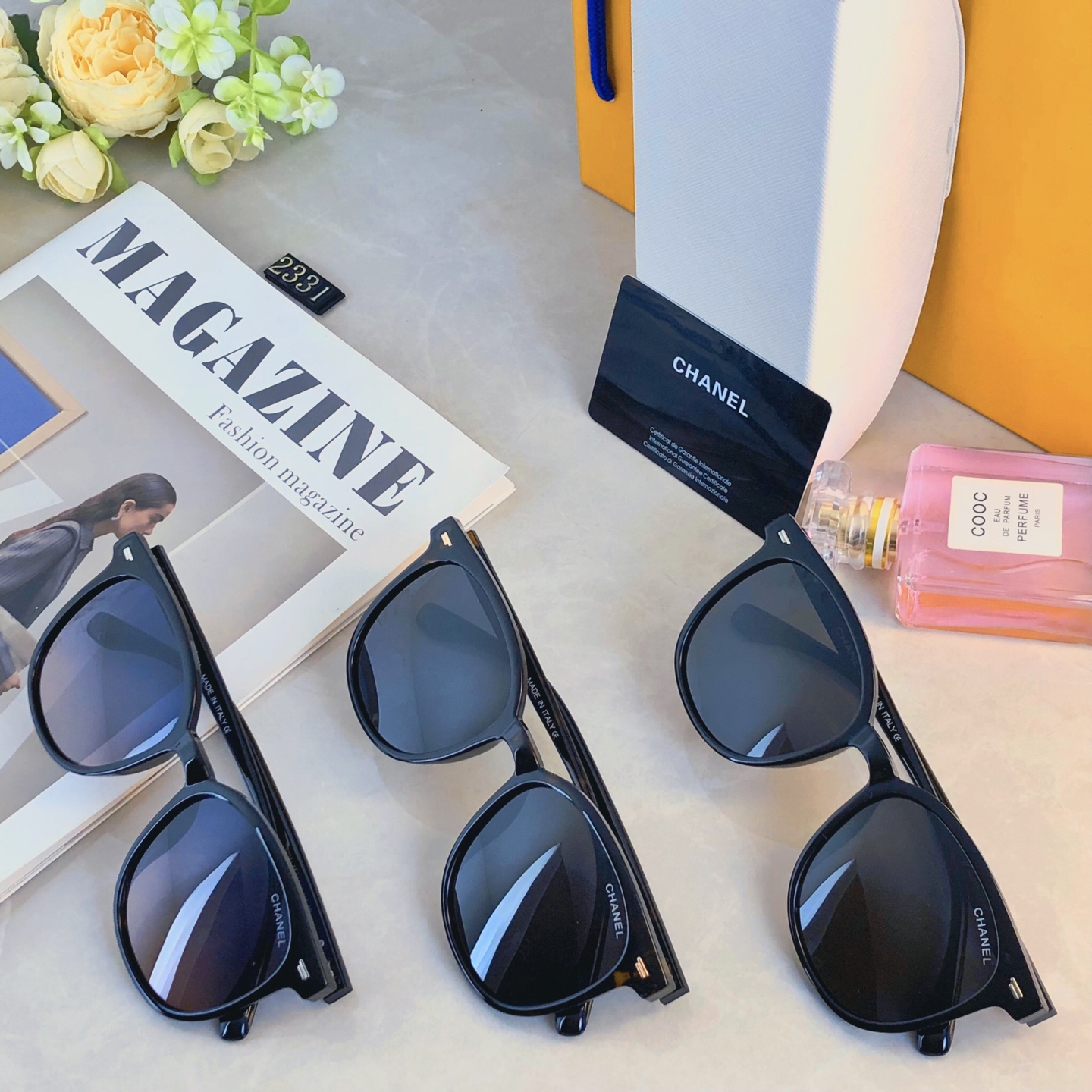 。。Chane*韩版复古黑色偏光墨镜女防晒高级感ins方框欧美辣妹街拍太阳眼镜