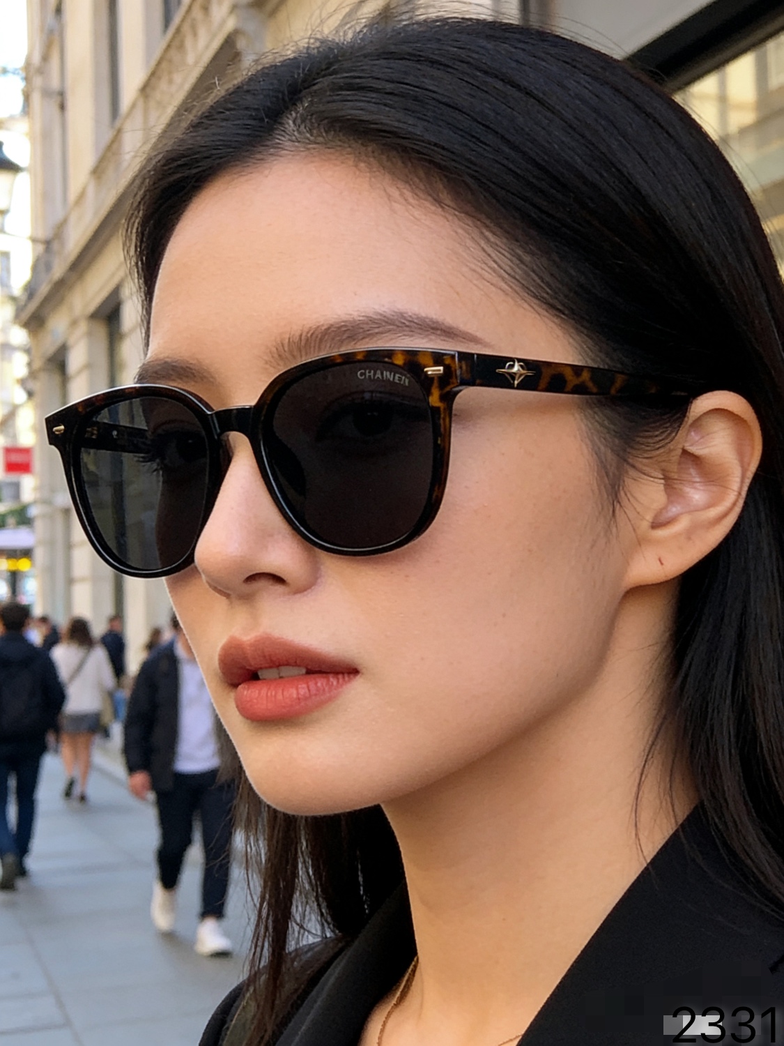 。。Chane*韩版复古黑色偏光墨镜女防晒高级感ins方框欧美辣妹街拍太阳眼镜