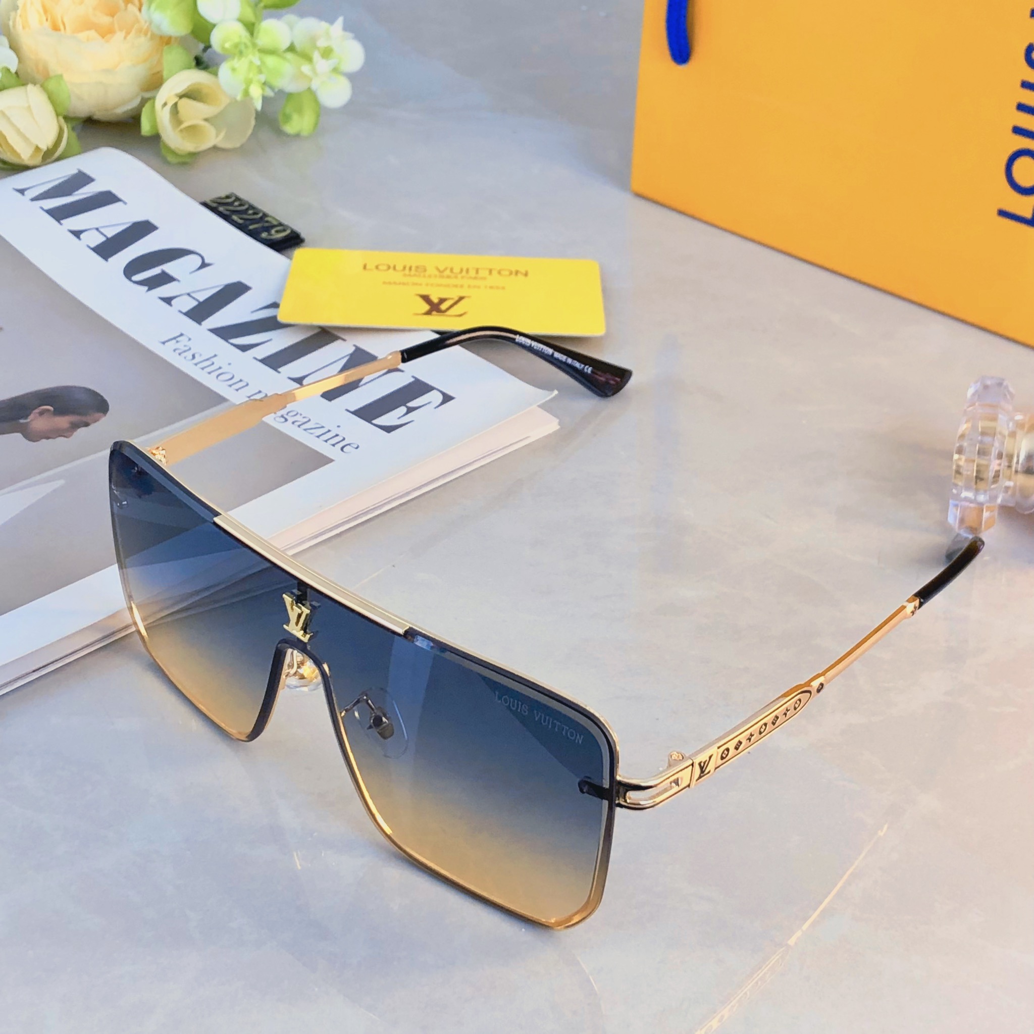 。。Louis vuitto*新款欧美一体片方框太阳镜 时尚无框墨镜 百搭遮阳
