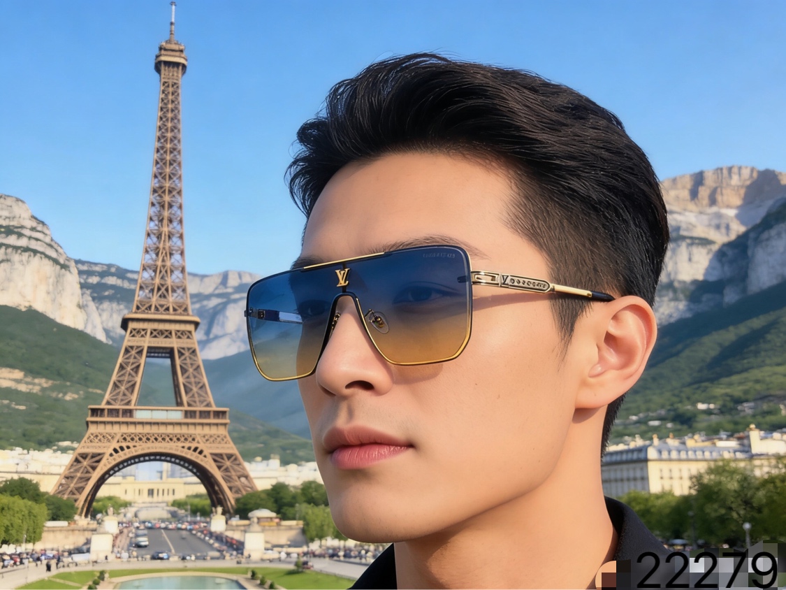 。。Louis vuitto*新款欧美一体片方框太阳镜 时尚无框墨镜 百搭遮阳