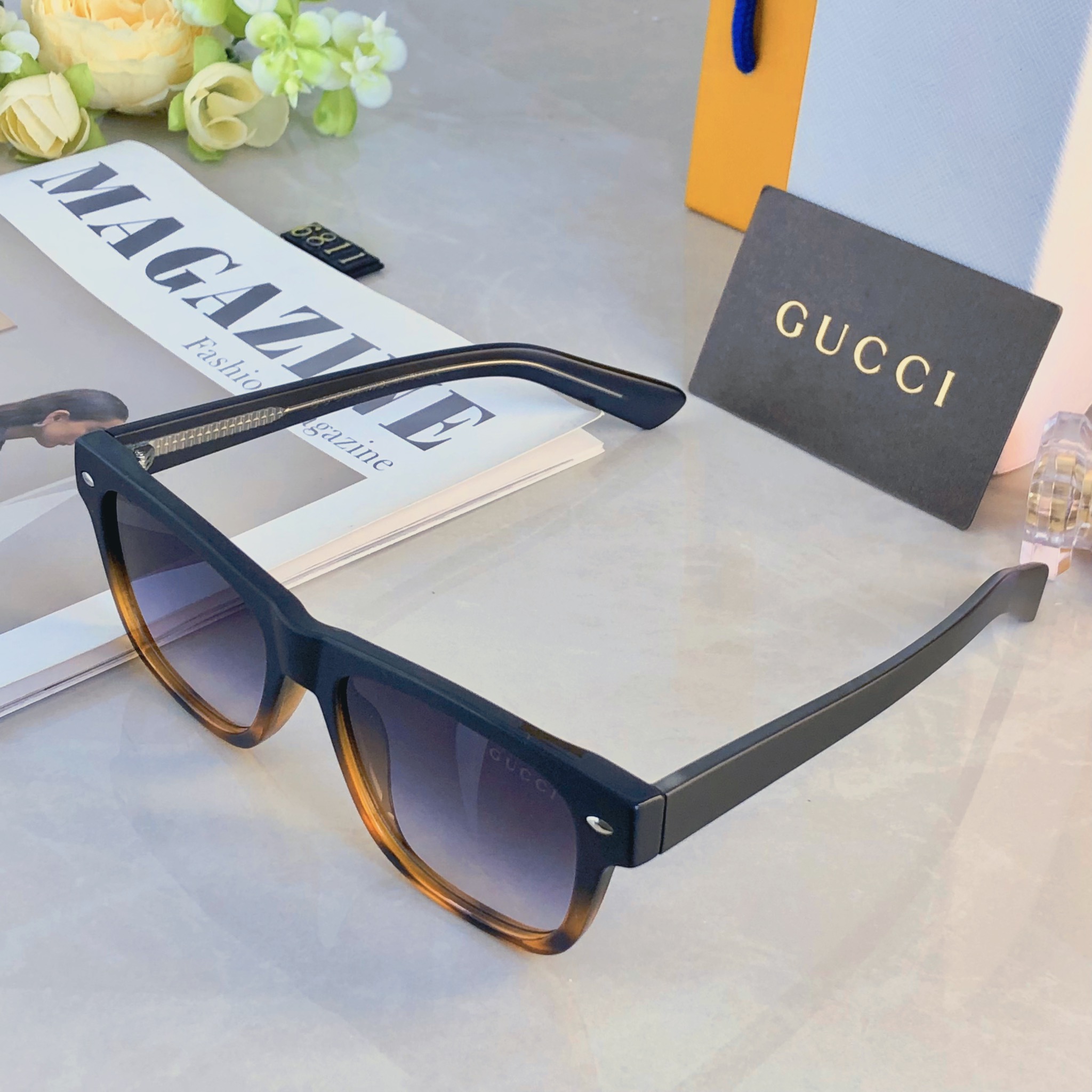 。。Gucc*新款时尚百搭个性潮流街拍太阳眼镜 ins经典复古米钉方形防晒墨镜