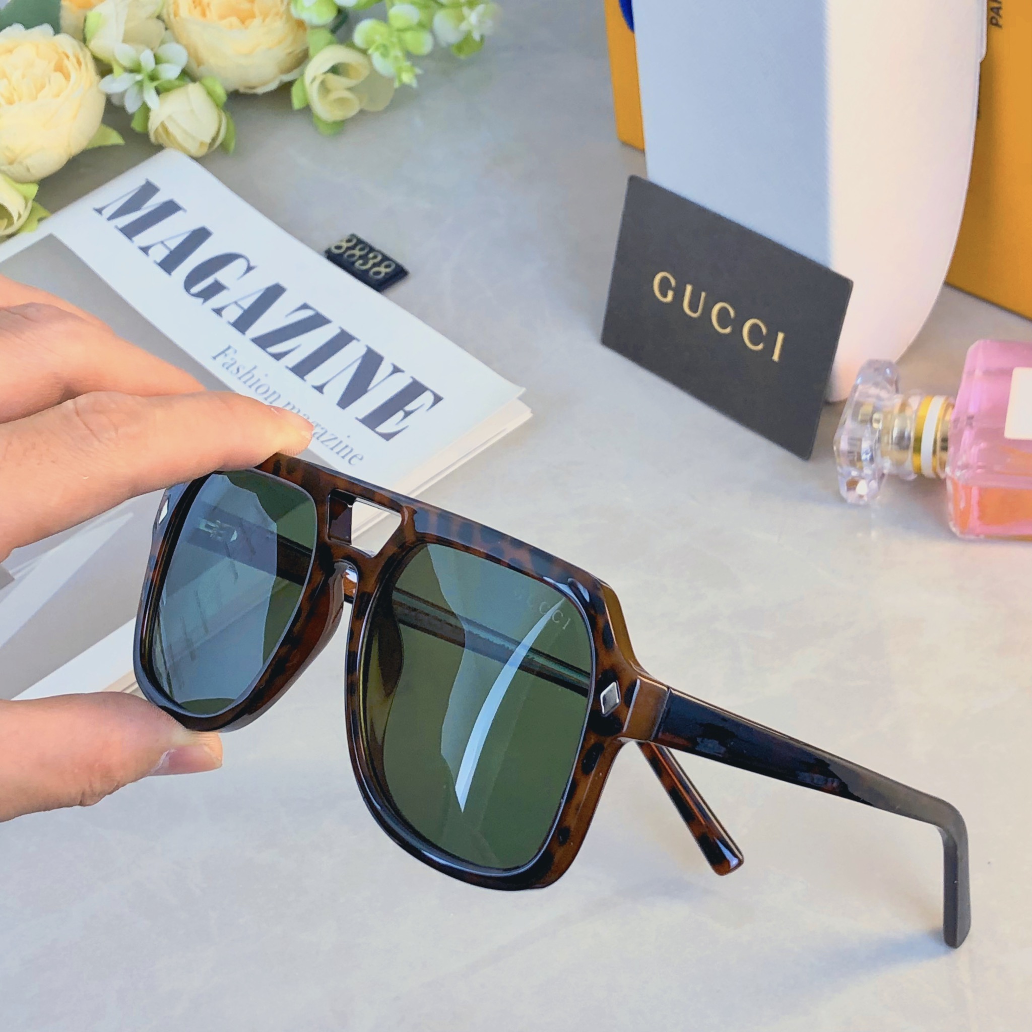 。。Gucc*2026新款双梁豹纹太阳眼镜欧美ins风街拍墨镜防紫外线