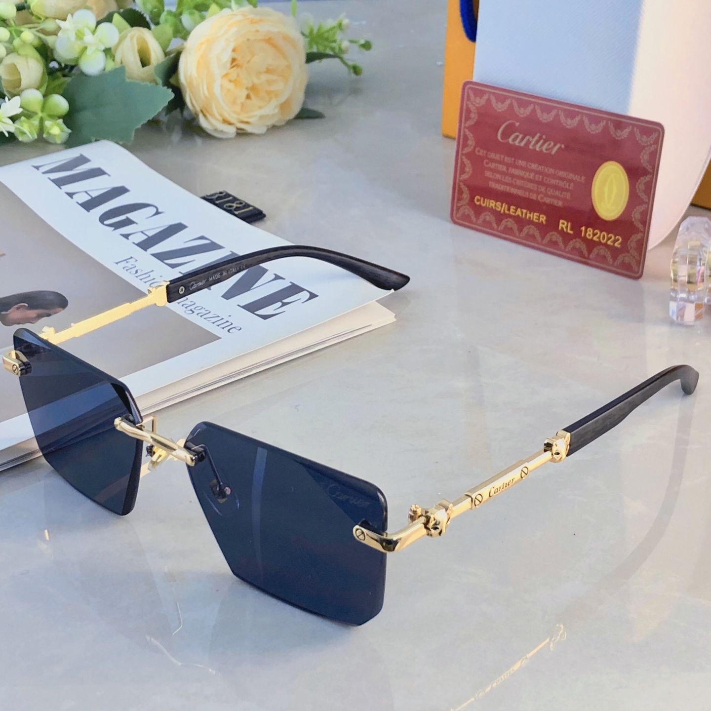 。。Cartie*欧美个性无边框豹子装饰墨镜新款方形时尚太阳镜