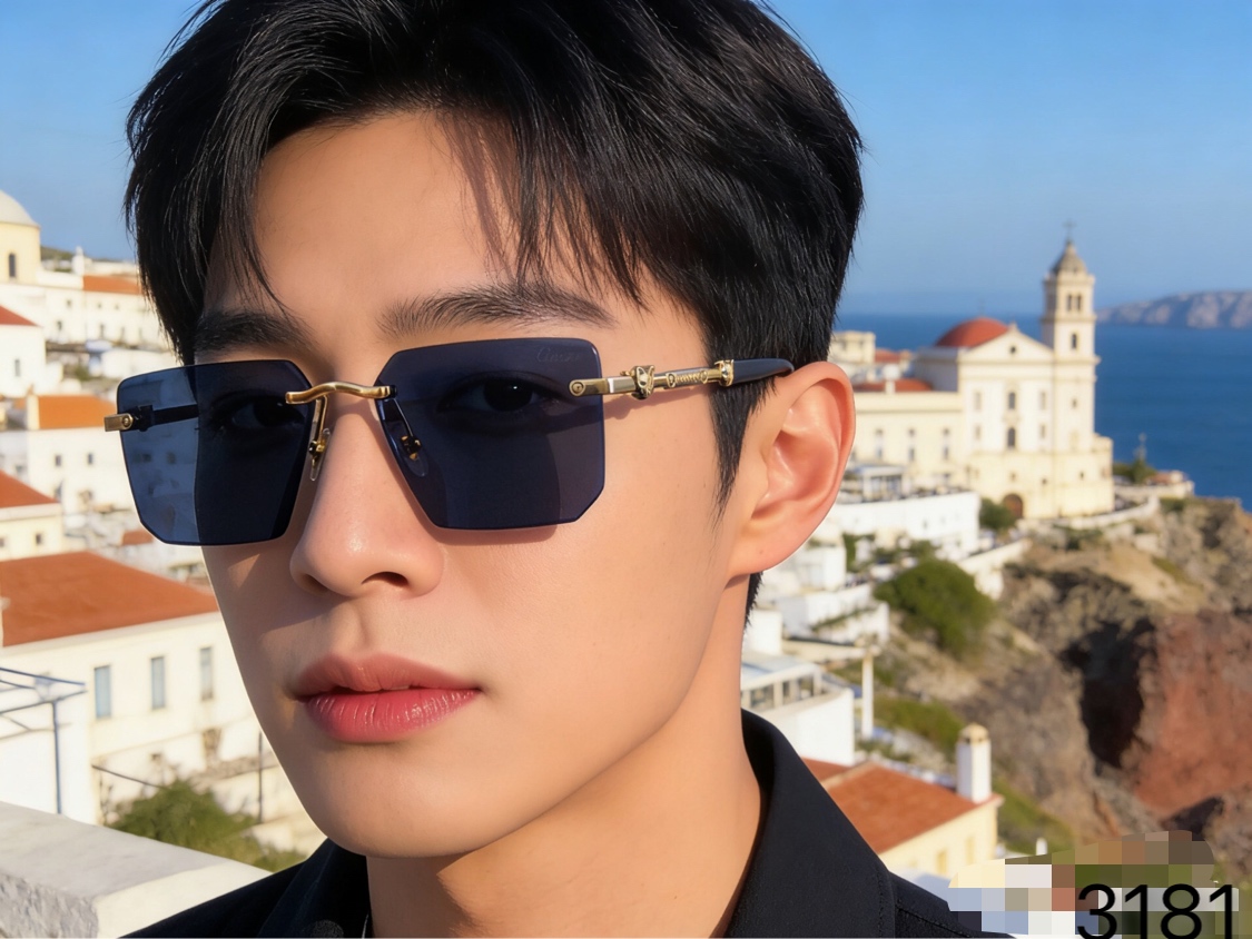 。。Cartie*欧美个性无边框豹子装饰墨镜新款方形时尚太阳镜